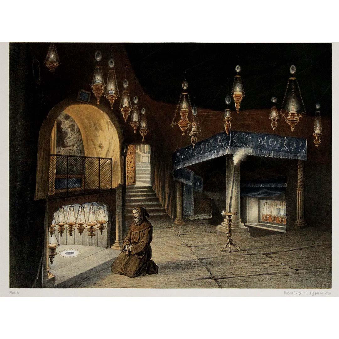Originallithografie von 1862 –  Souvenirs de Jérusalem - Geburtsgrotte im Angebot 1