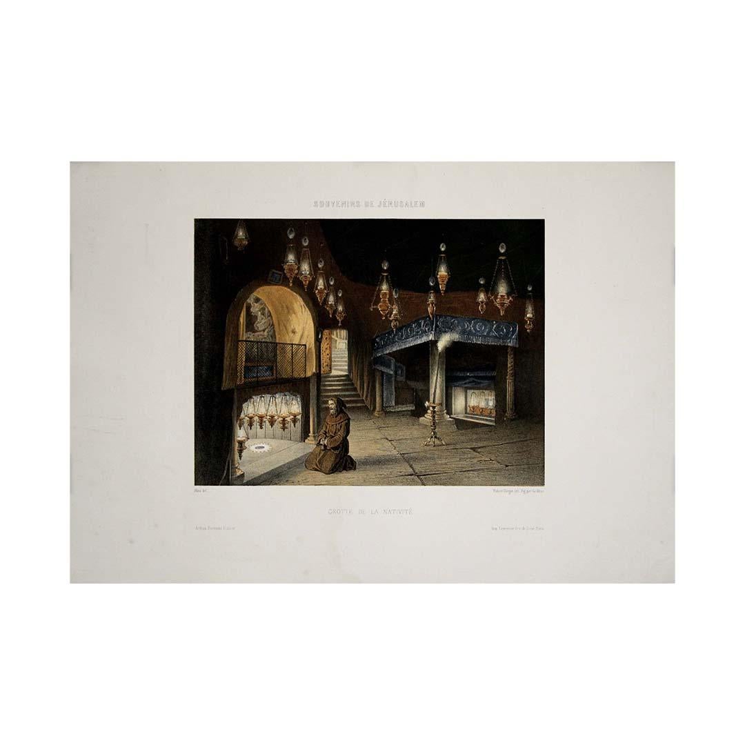 Originallithografie von 1862 –  Souvenirs de Jérusalem - Geburtsgrotte im Angebot 2