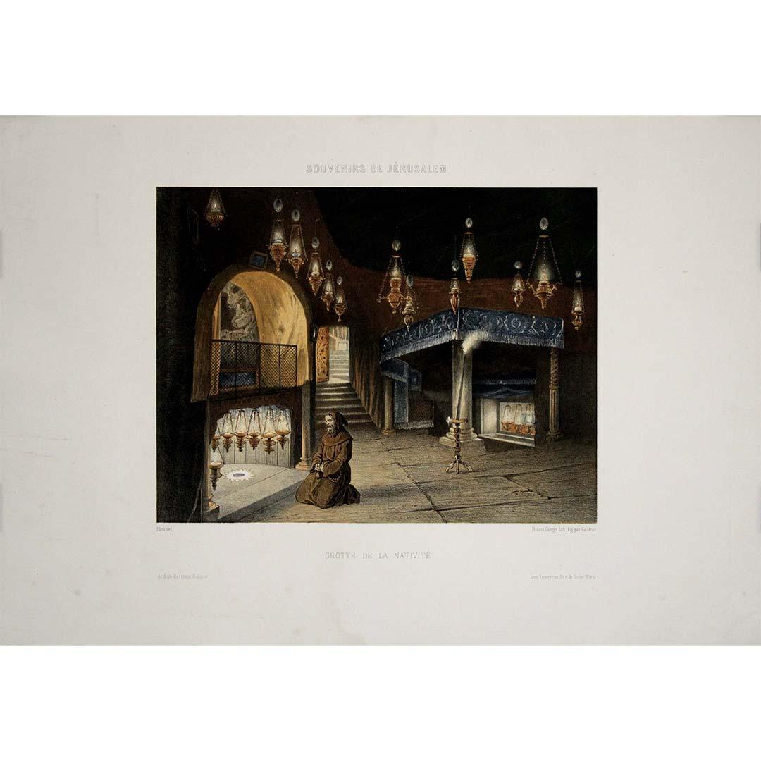 Originallithografie von 1862 –  Souvenirs de Jérusalem - Geburtsgrotte – Print von François-Edmond Pâris