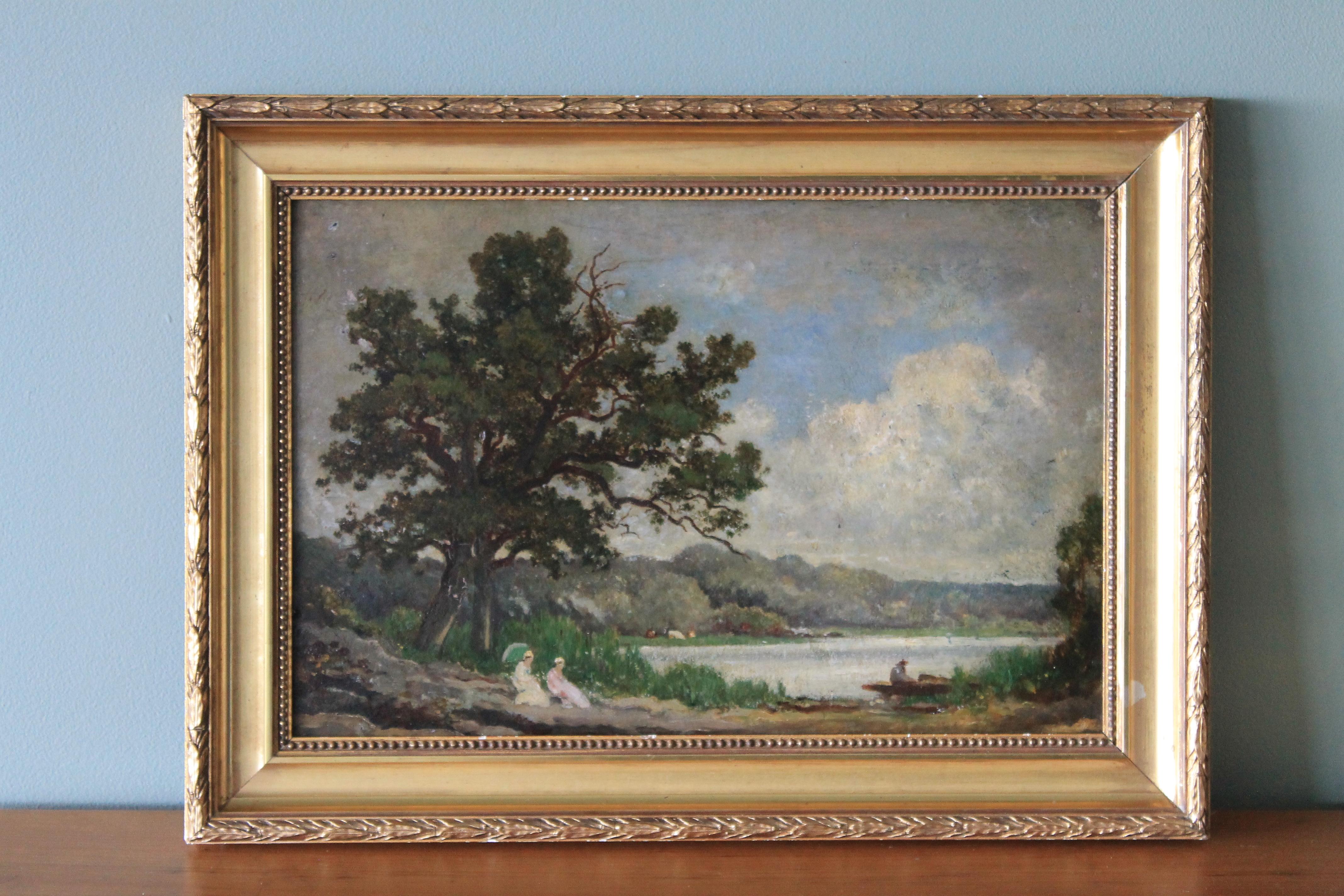 Antique French Barbizon Landscape oil painting by François Edouard Bournichon 1