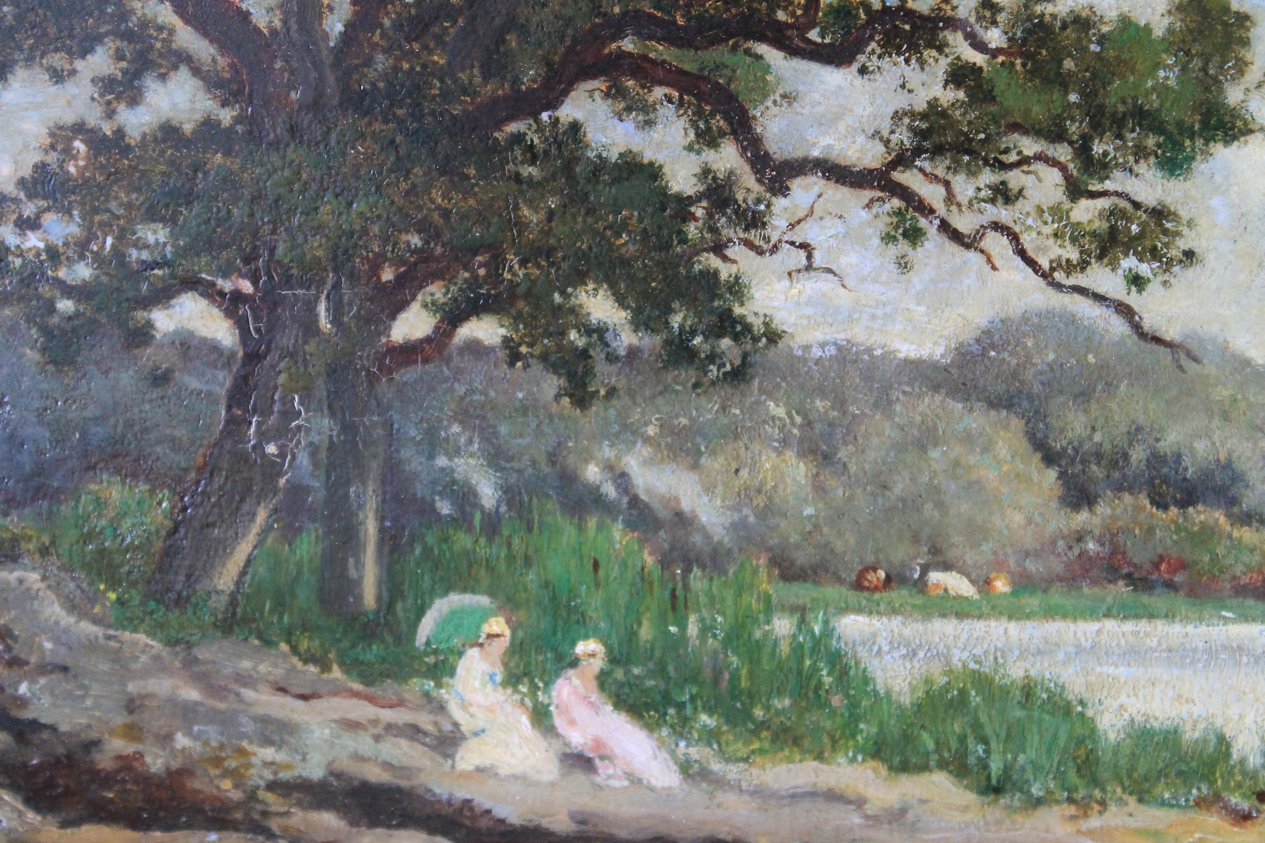Antique French Barbizon Landscape oil painting by François Edouard Bournichon 3