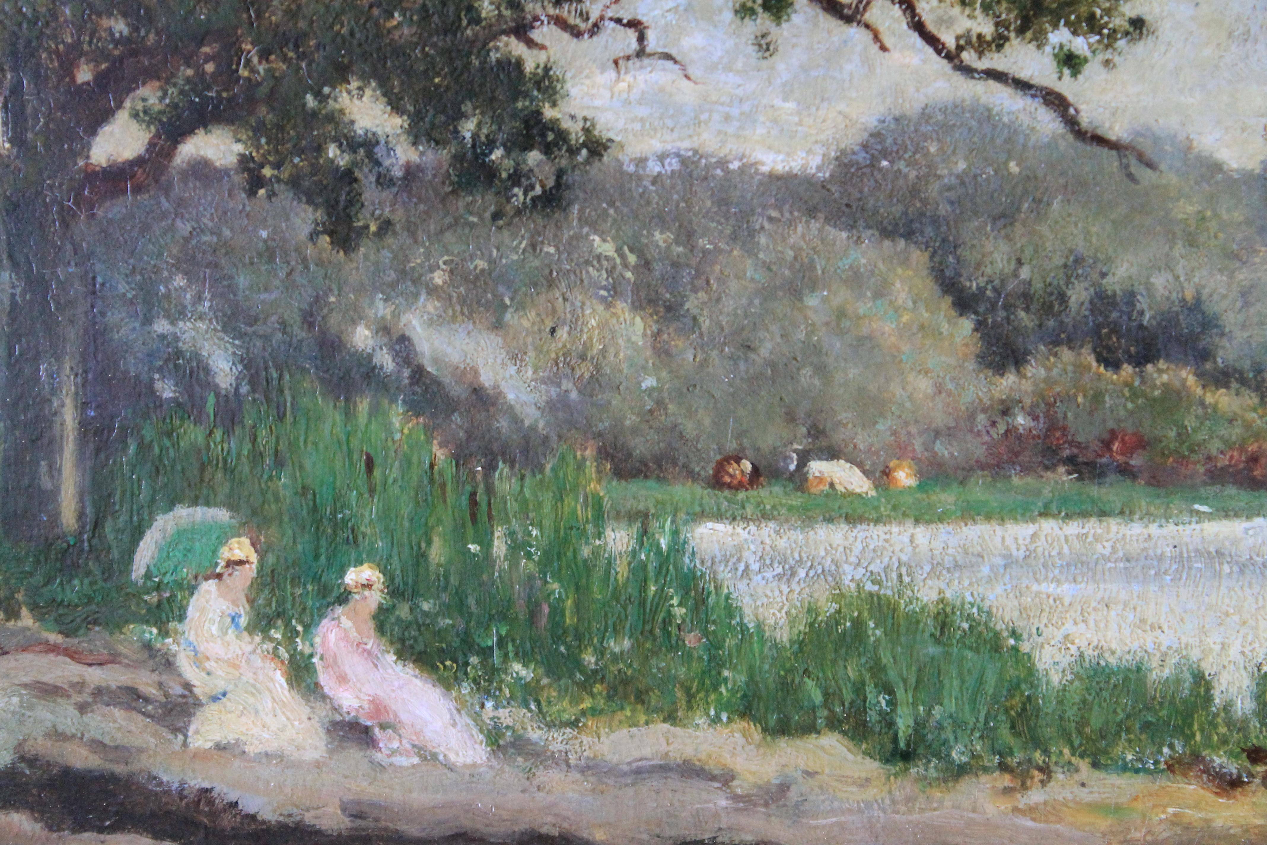 Antique French Barbizon Landscape oil painting by François Edouard Bournichon 6