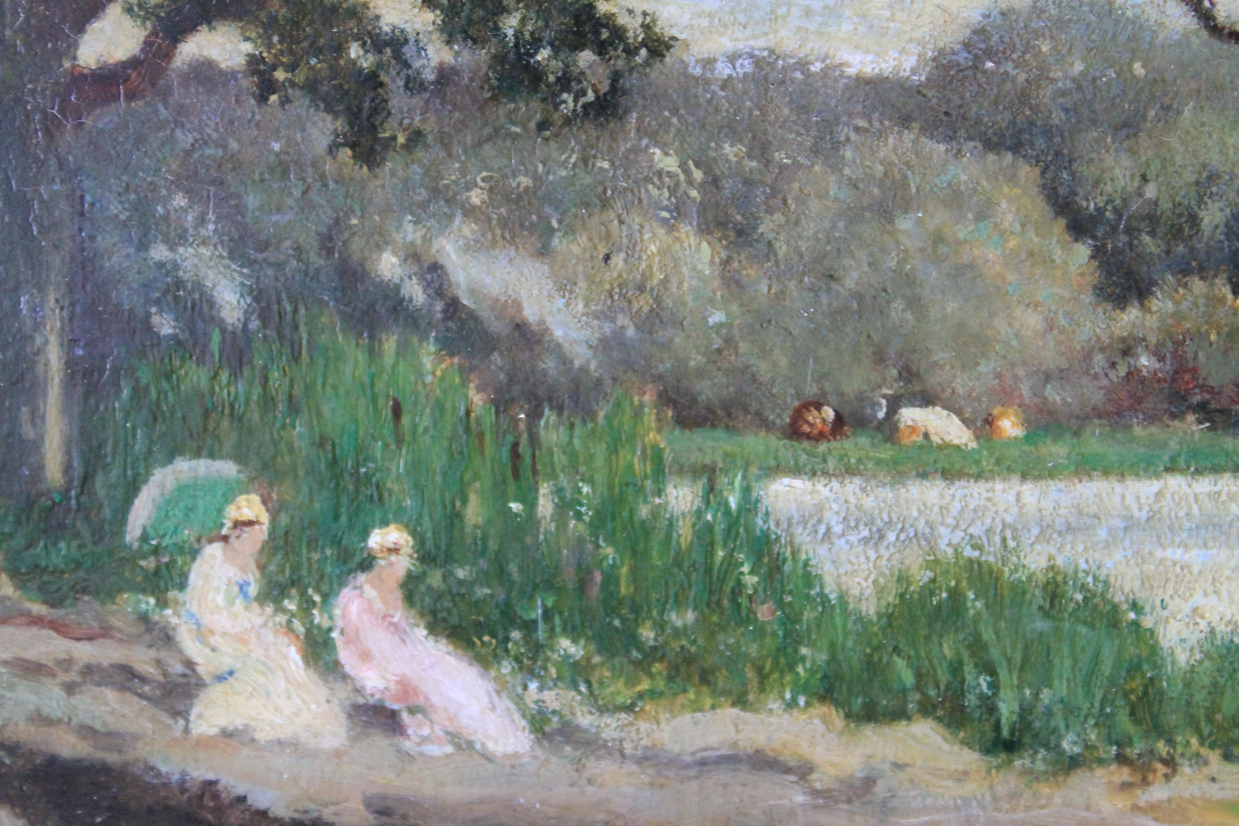 Antique French Barbizon Landscape oil painting by François Edouard Bournichon 7