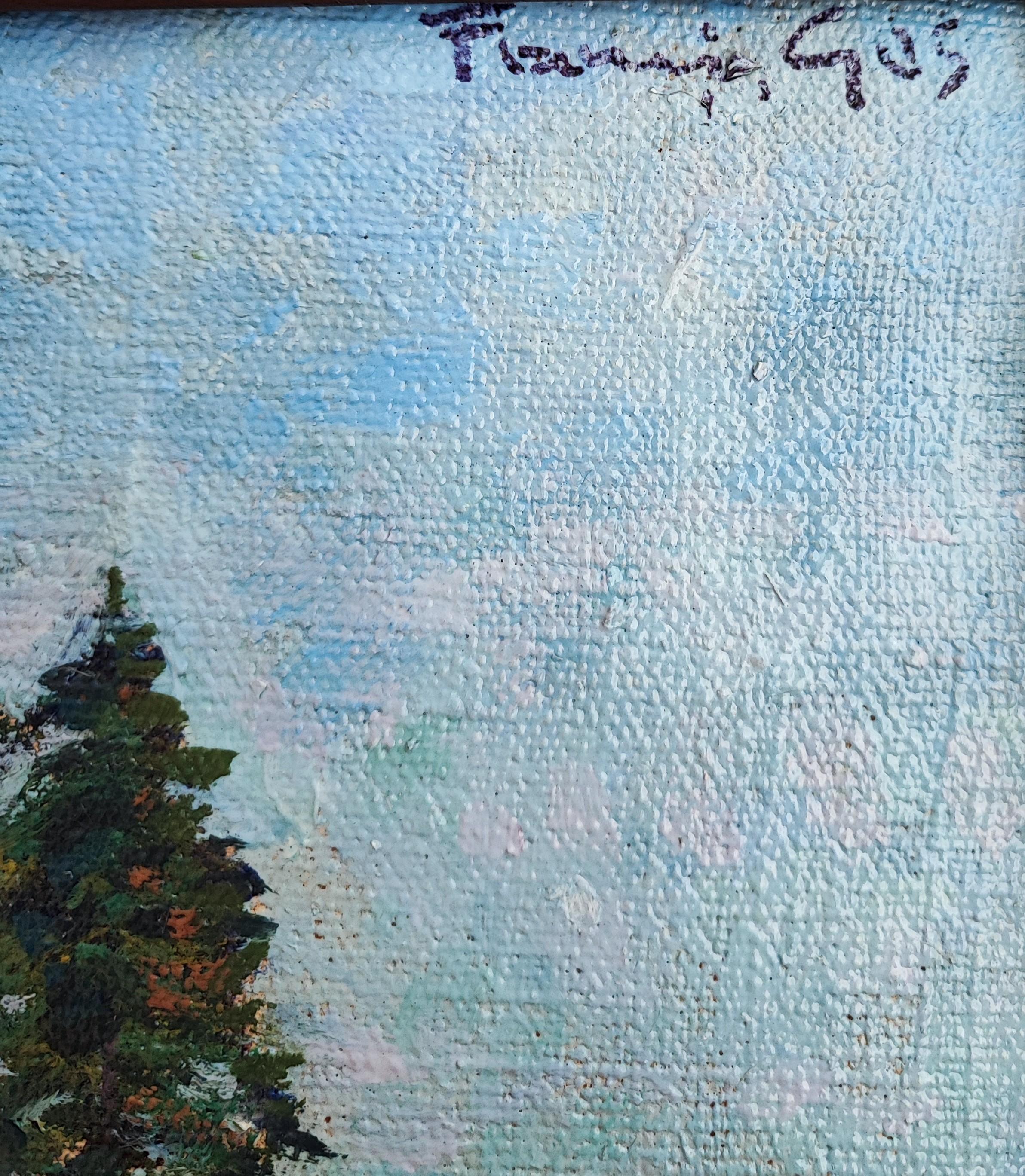 Spring Landscape with a Chapel - Blue Landscape Painting by François Gos