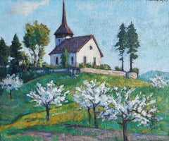 Paysage de printemps avec chapelle