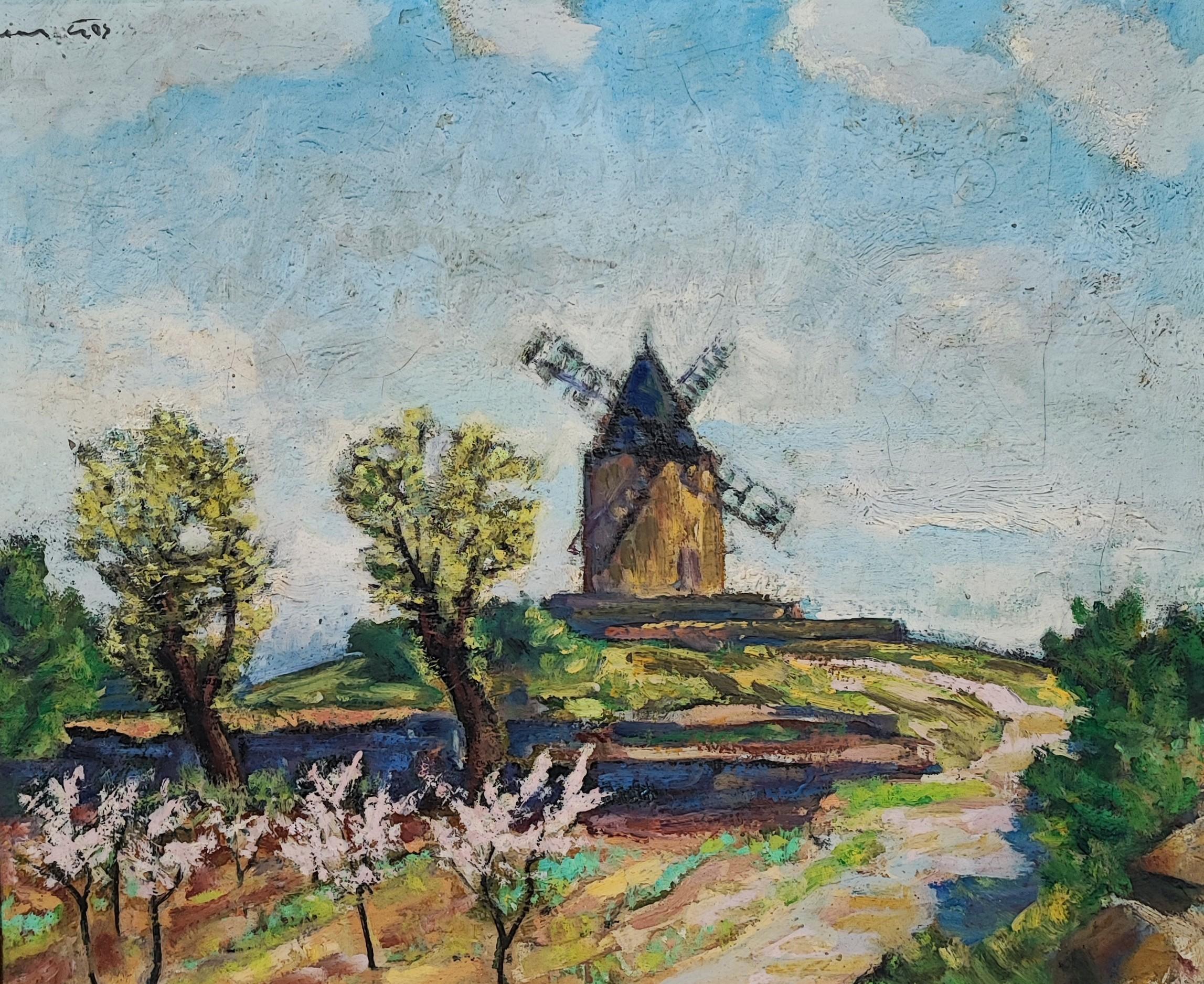 Landscape Painting de François Gos - Molino de viento en Provenza