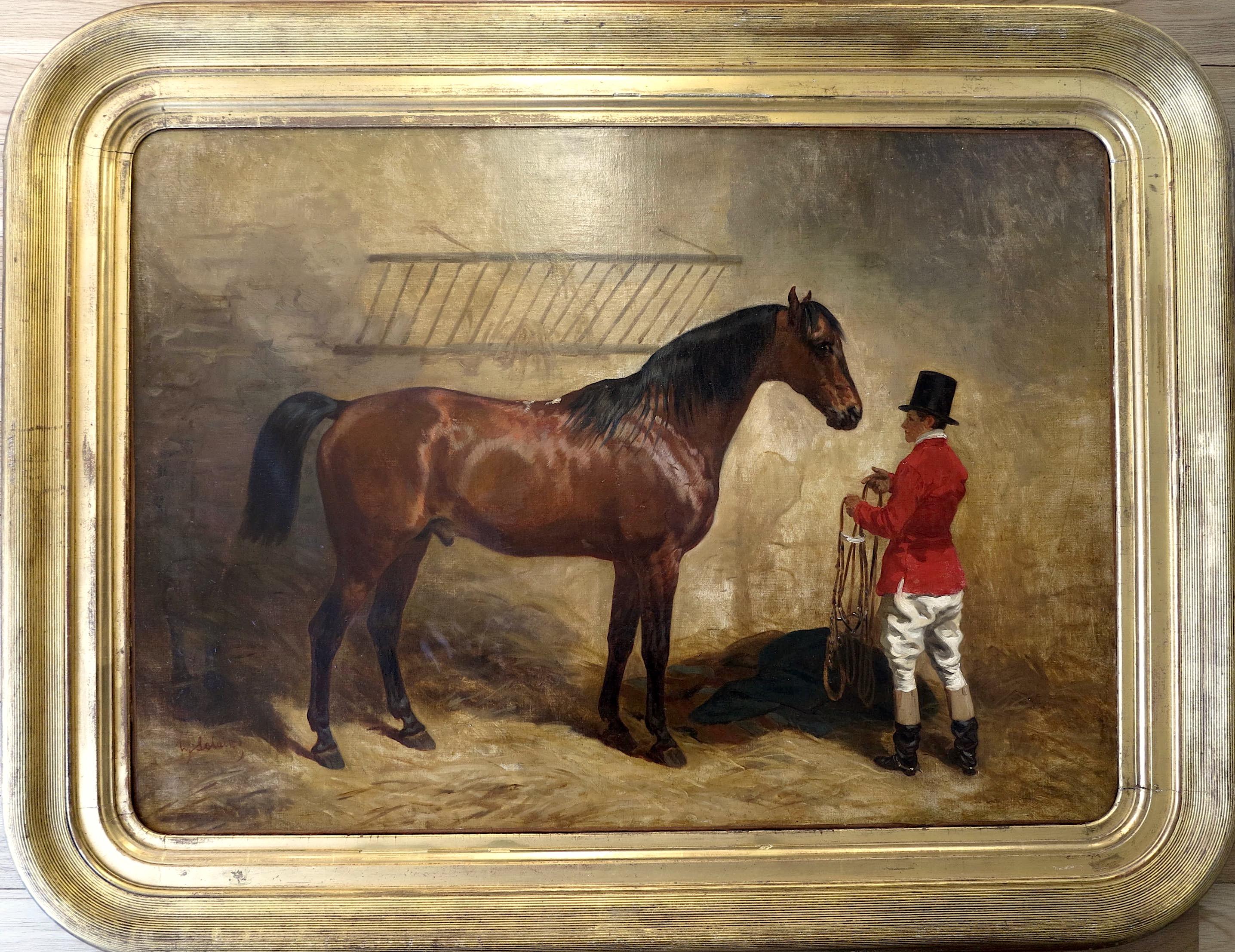 François Hippolyte LALAISSE Animal Painting - Stallion in the stable