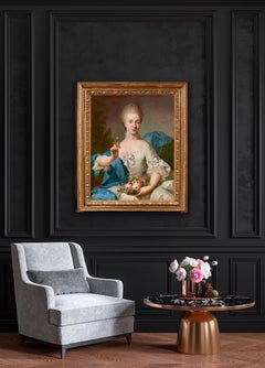 18th century French Portrait painting of a noble lady wearing an elegant gown