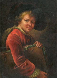 After François-Hubert Drouais (1727-1775) - 20thC Oil, Boy Holding A Portfolio