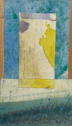 Collage on wood, bright colours, assembly, painting on intissé paper
