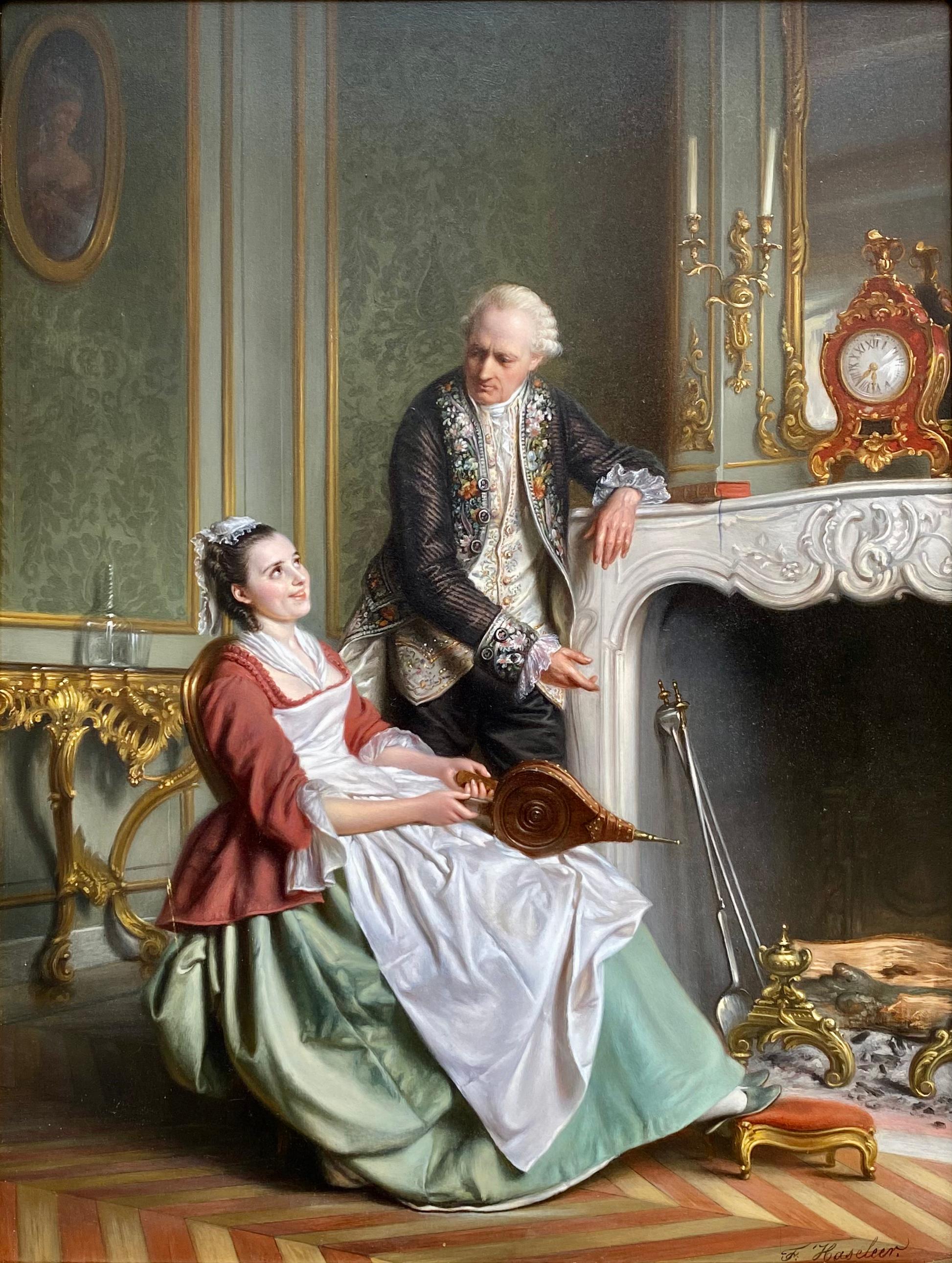 François Joseph Haseleer, Brussels 1804 – 1890, Belgian Painter, 'The Fireplace' 1