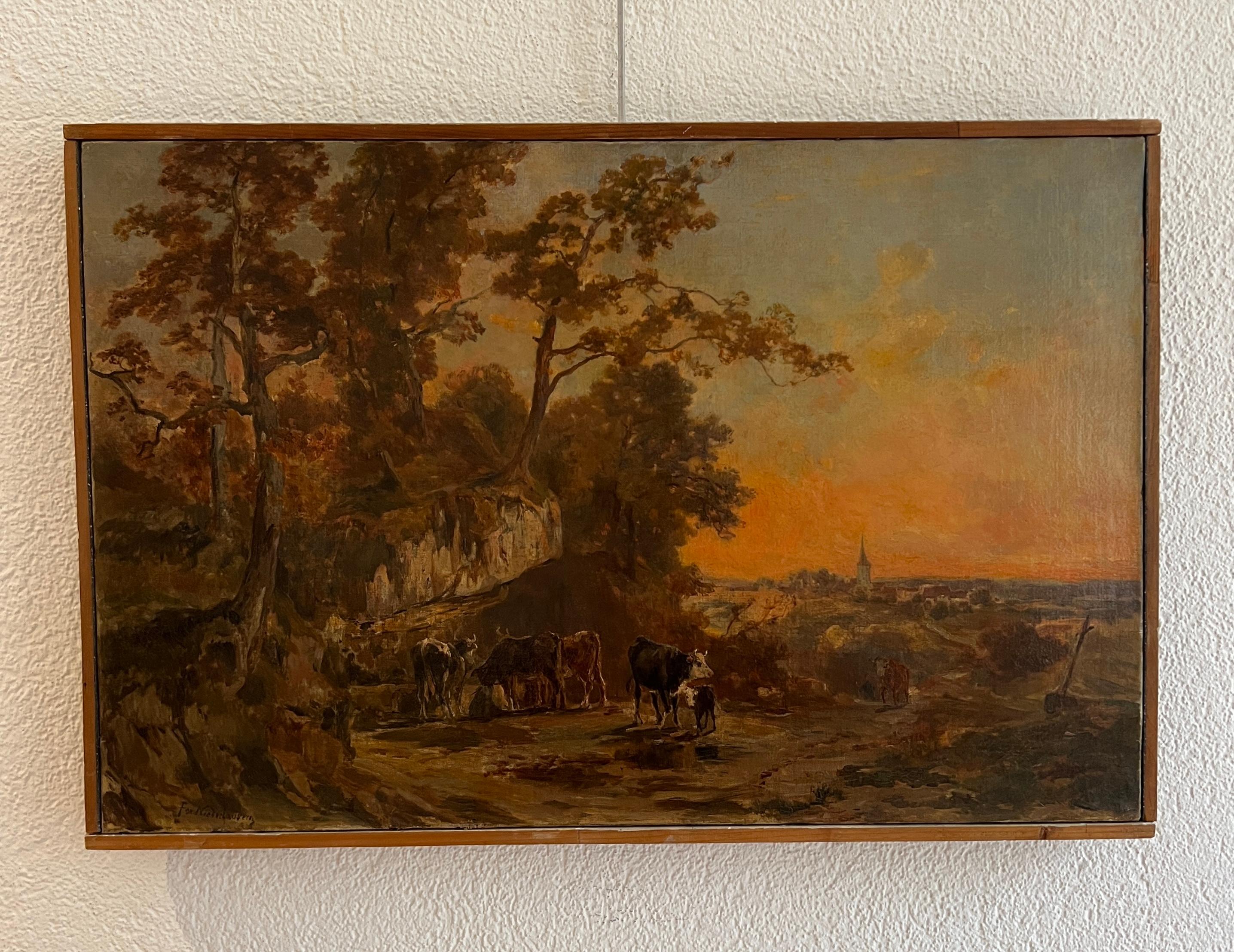 Scena pastorale al tramonto - Painting di François Louis Fritz De Niederhäusern