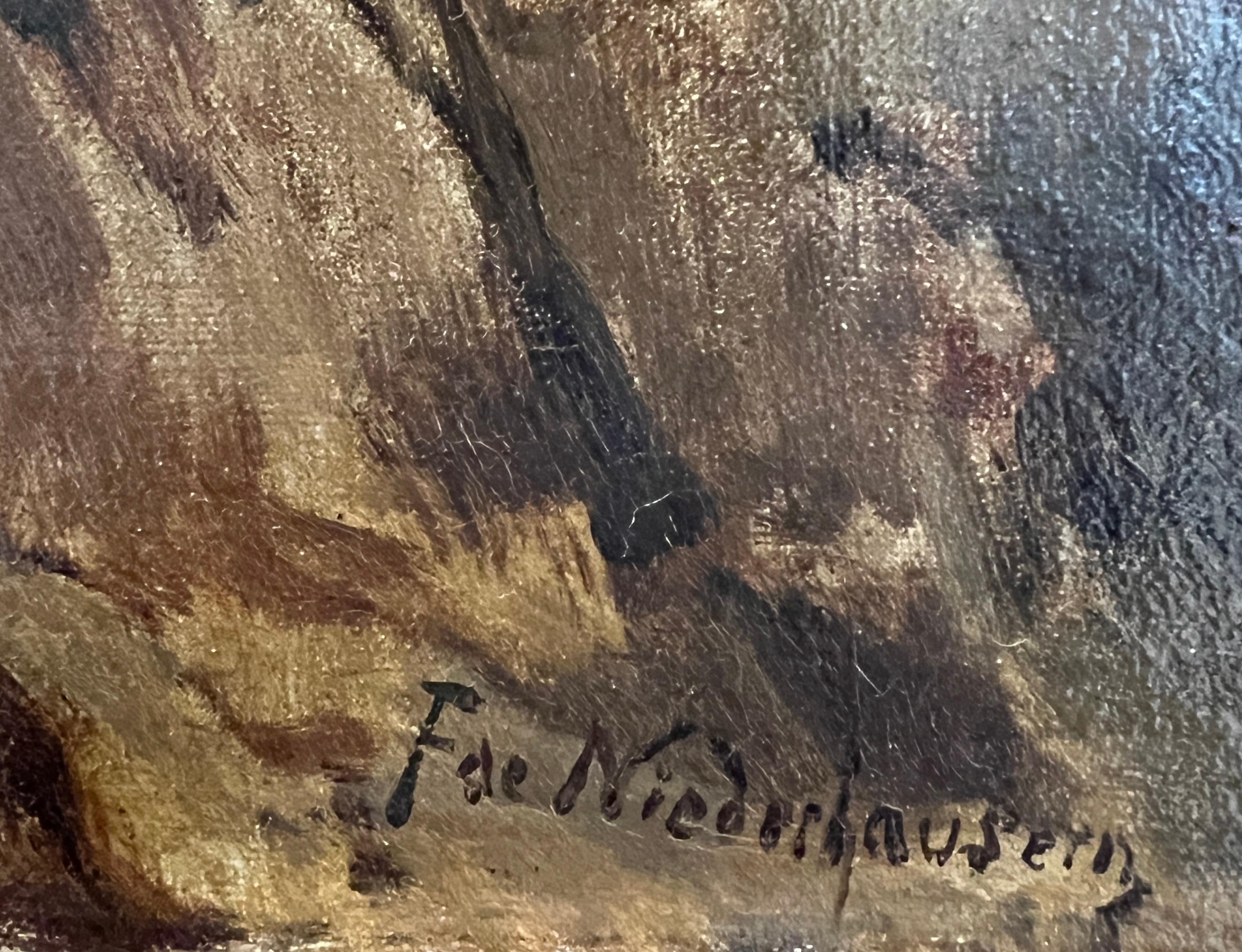 Scena pastorale al tramonto - Animal Painting Marrone di François Louis Fritz De Niederhäusern