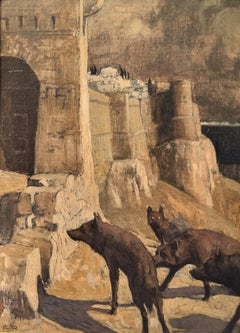ROGANEAU Early 20th century Symbolist painting French Wolves Acropolis Athens