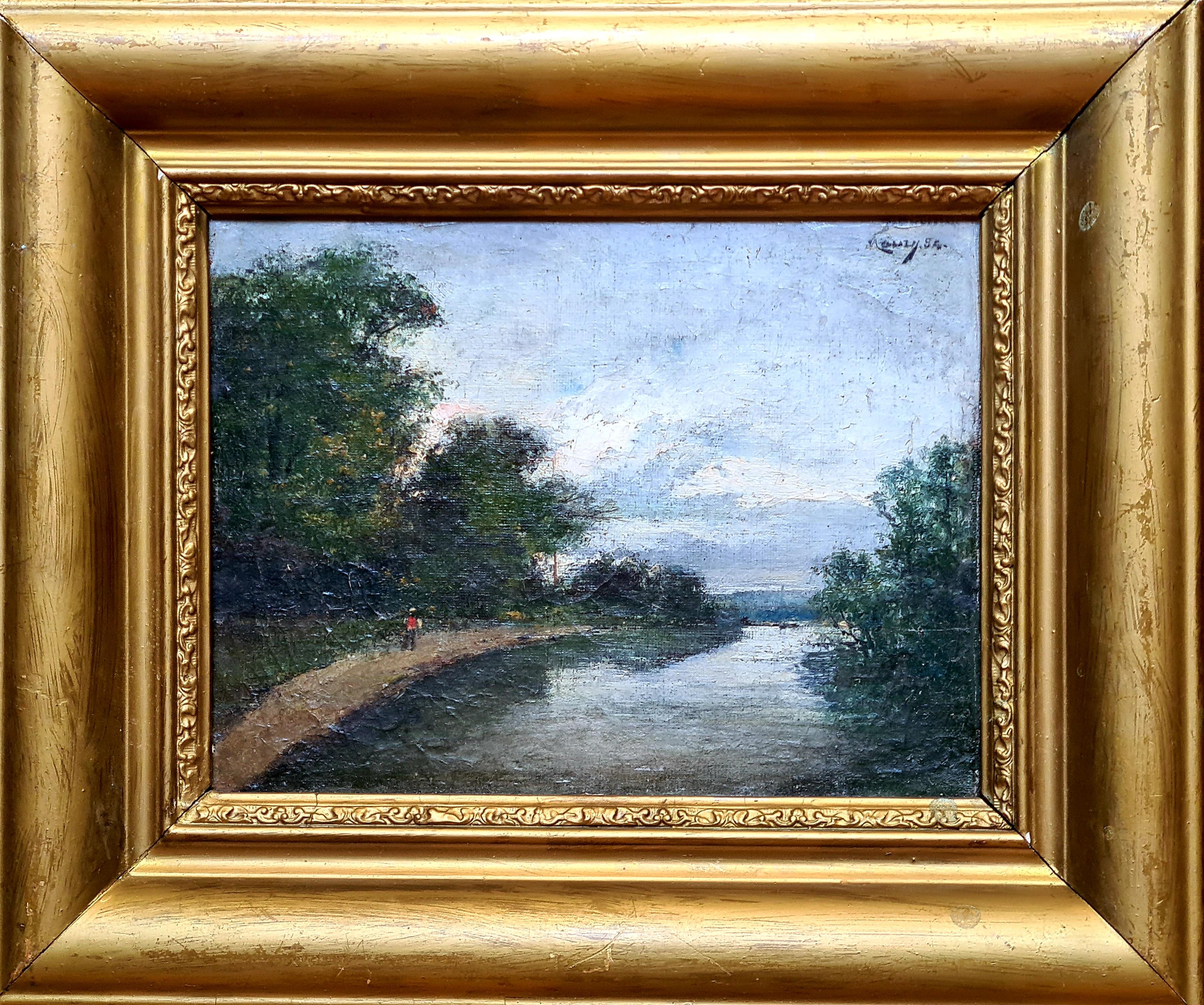 Barbizon-Schule, Französische Flusslandschaft, Öl auf Leinwand, Die Seine – Painting von François Maury