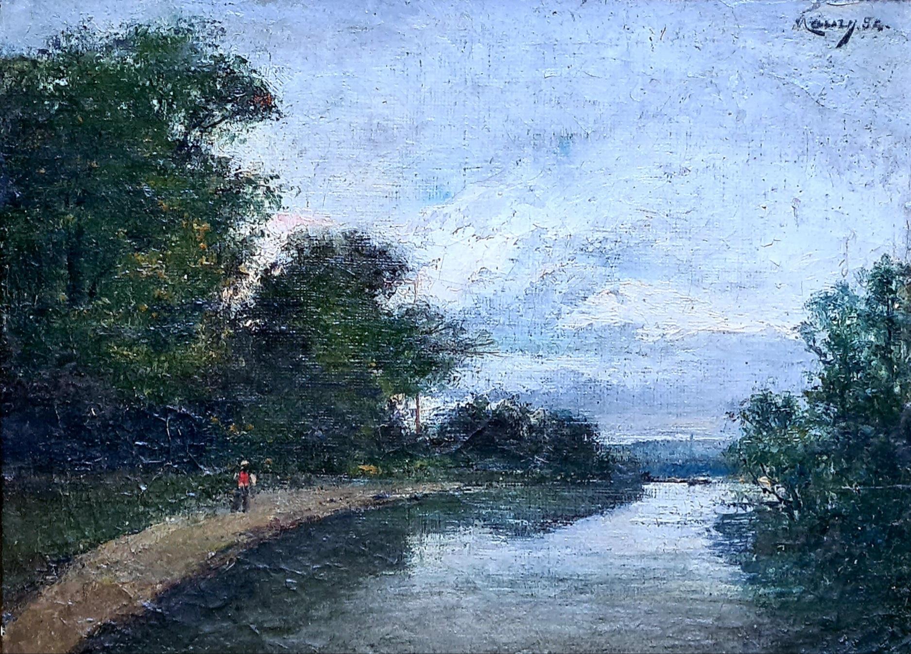 François Maury Landscape Painting – Barbizon-Schule, Französische Flusslandschaft, Öl auf Leinwand, Die Seine