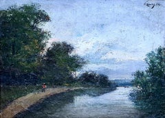 Scuola di Barbizon, Paesaggio fluviale francese, Olio su tela, La Senna