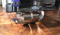 François Monnet Polished Steel and Smoked Glass Coffee Table