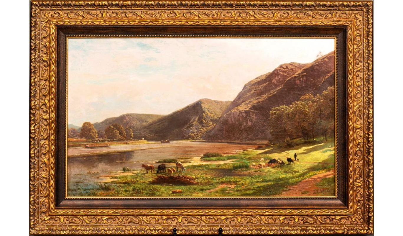 On the banks of the Meuse near Waulsort by François Roffiaen (1820-1898)  For Sale 5