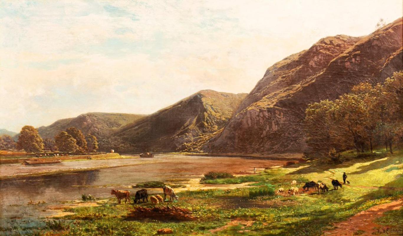 On the banks of the Meuse near Waulsort by François Roffiaen (1820-1898)  For Sale 8