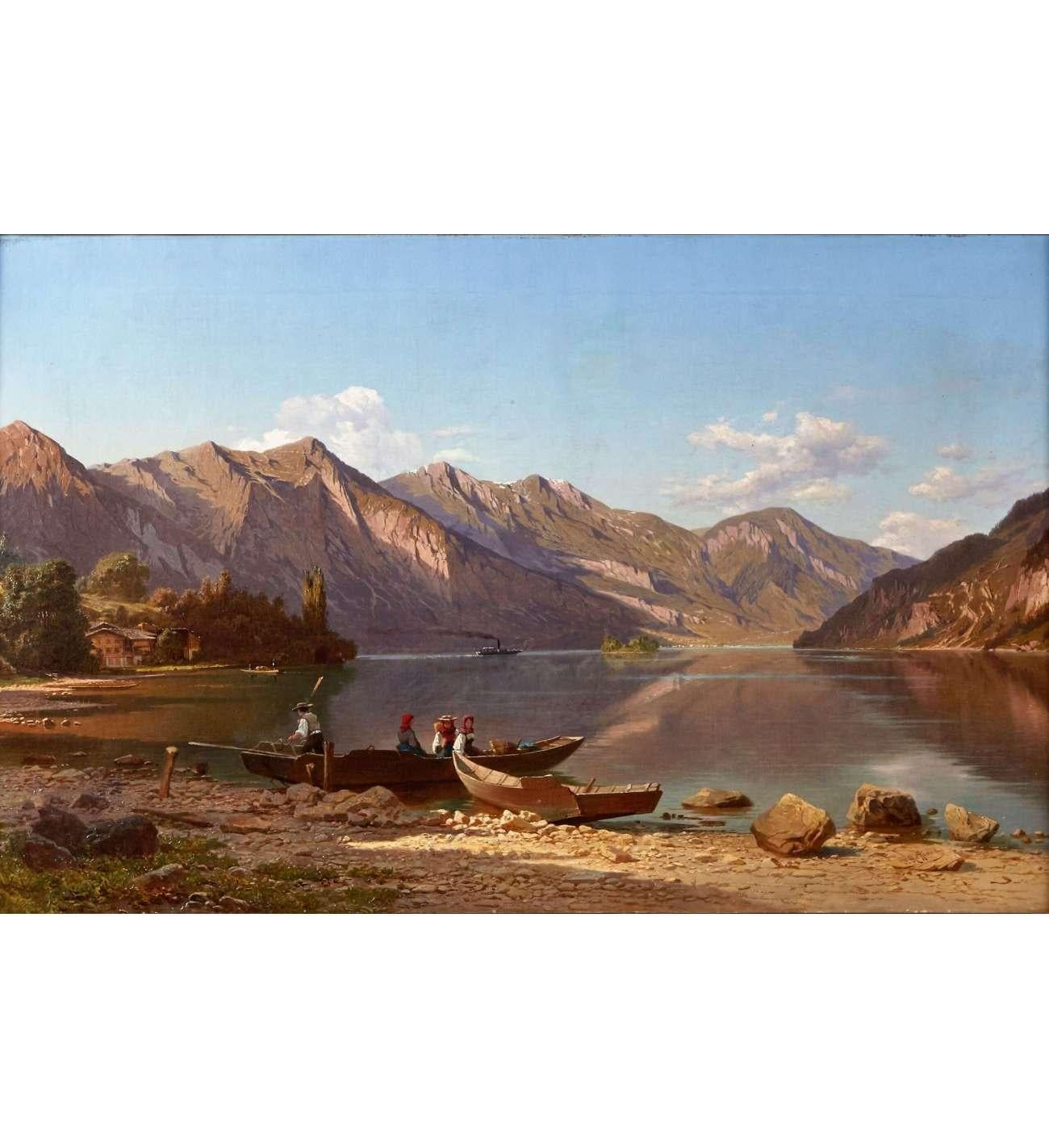Roffiaen François (1820-1898), Huile sur toile, Lac alpin - Painting de François Roffiaen