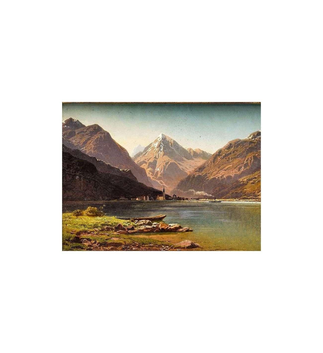 Roffiaen François (1820-1898)+huile sur panneau, Fluelen, Lac des quatre cantons (Sui - Painting de François Roffiaen