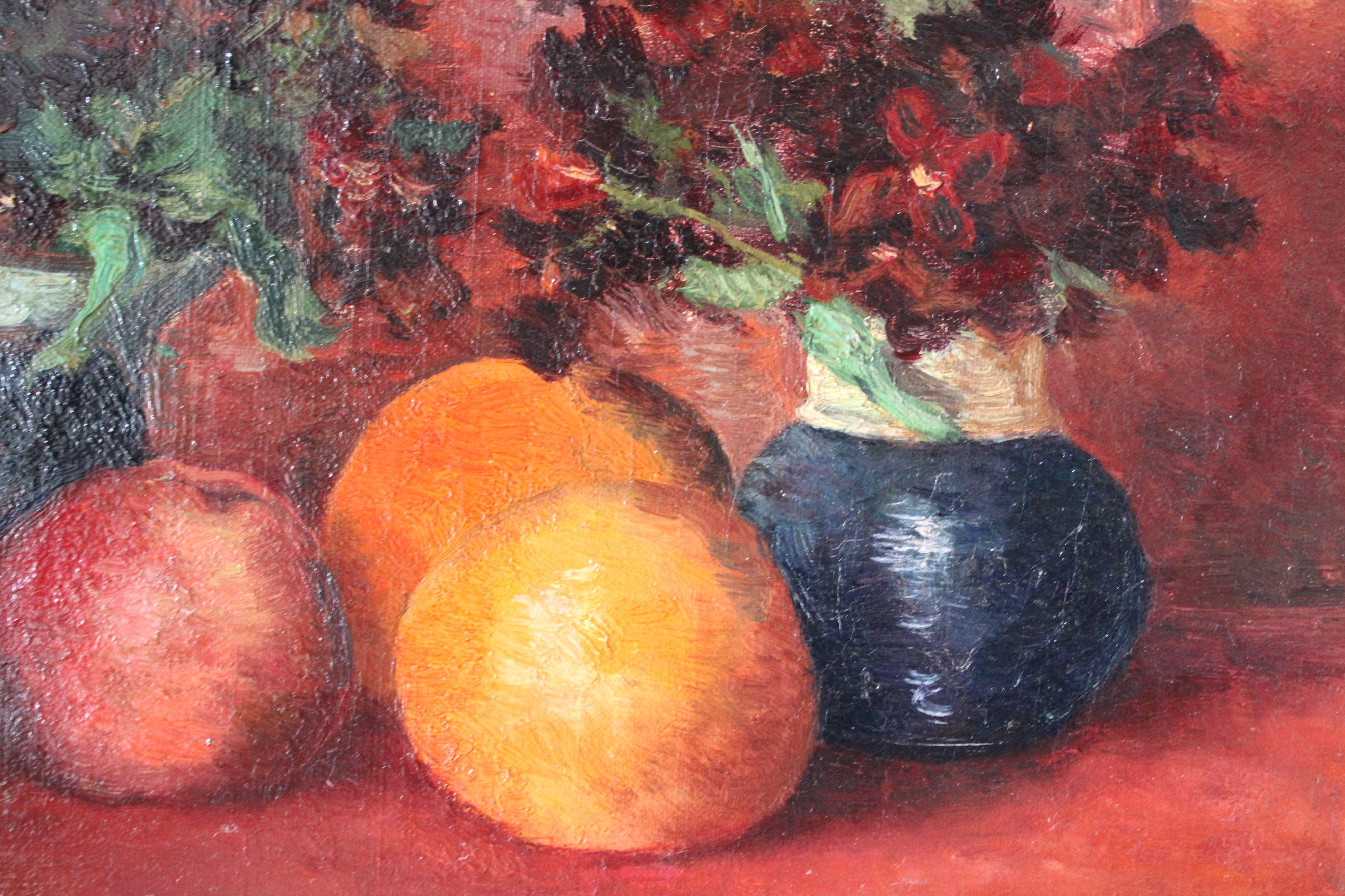 Antique Fruit still life original oil painting in gold frame 1800's kitchen deco - Painting by François Verheyden 