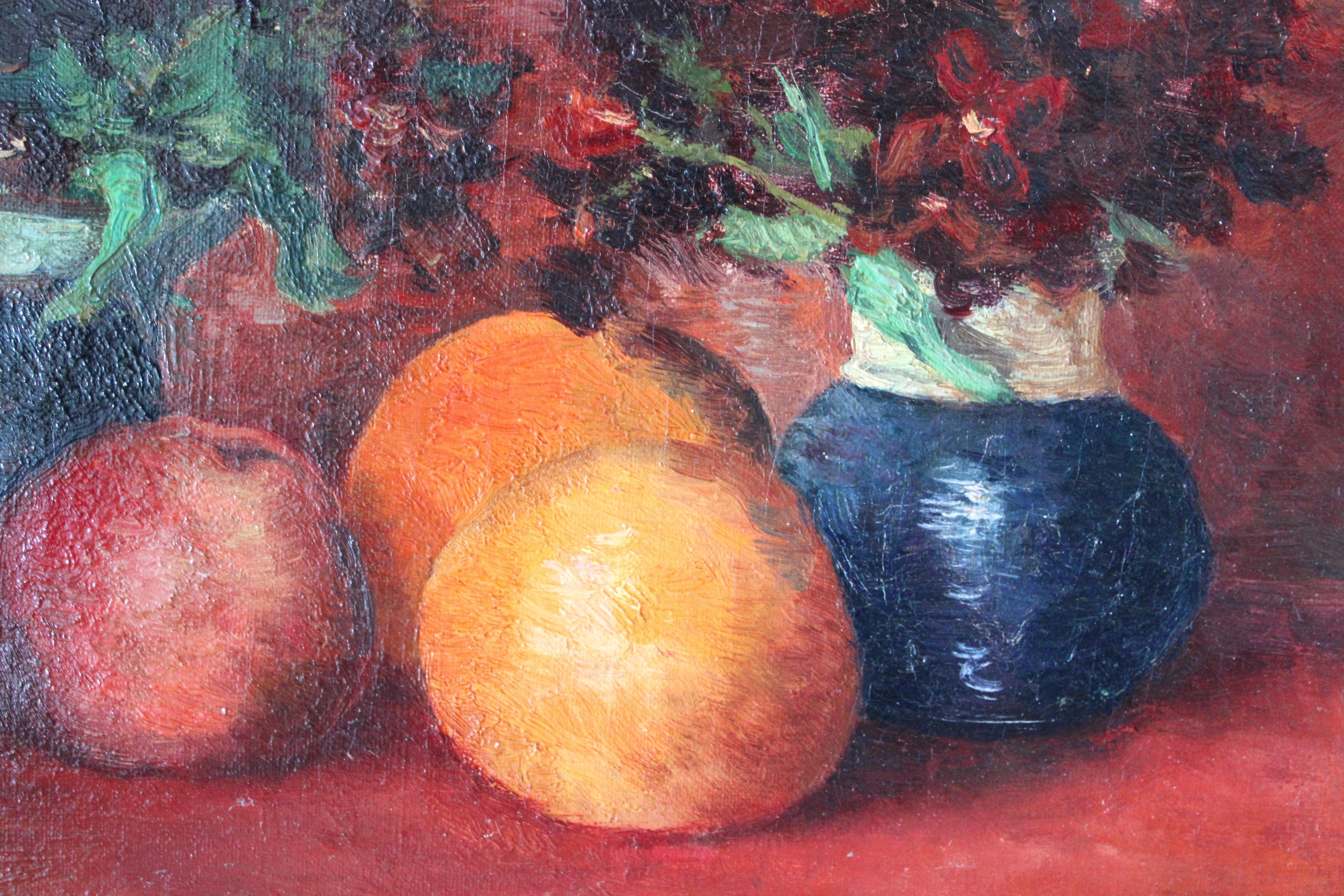 Antique Fruit still life original oil painting in gold frame 1800's kitchen deco - Art Nouveau Painting by François Verheyden 