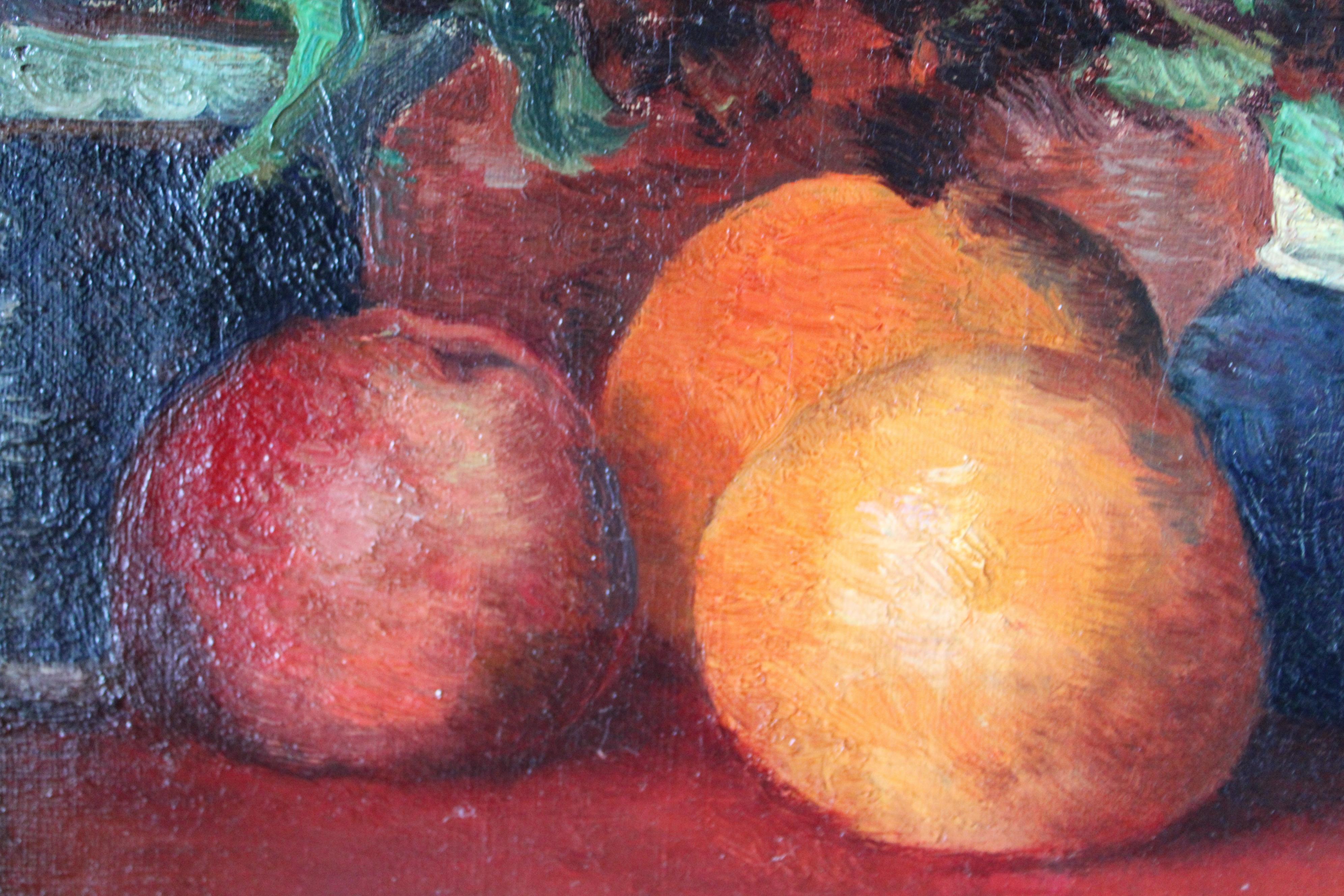 Antique Fruit still life original oil painting in gold frame 1800's kitchen deco - Brown Still-Life Painting by François Verheyden 