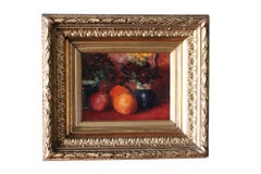 Antique Fruit still life original oil painting in gold frame 1800's kitchen deco