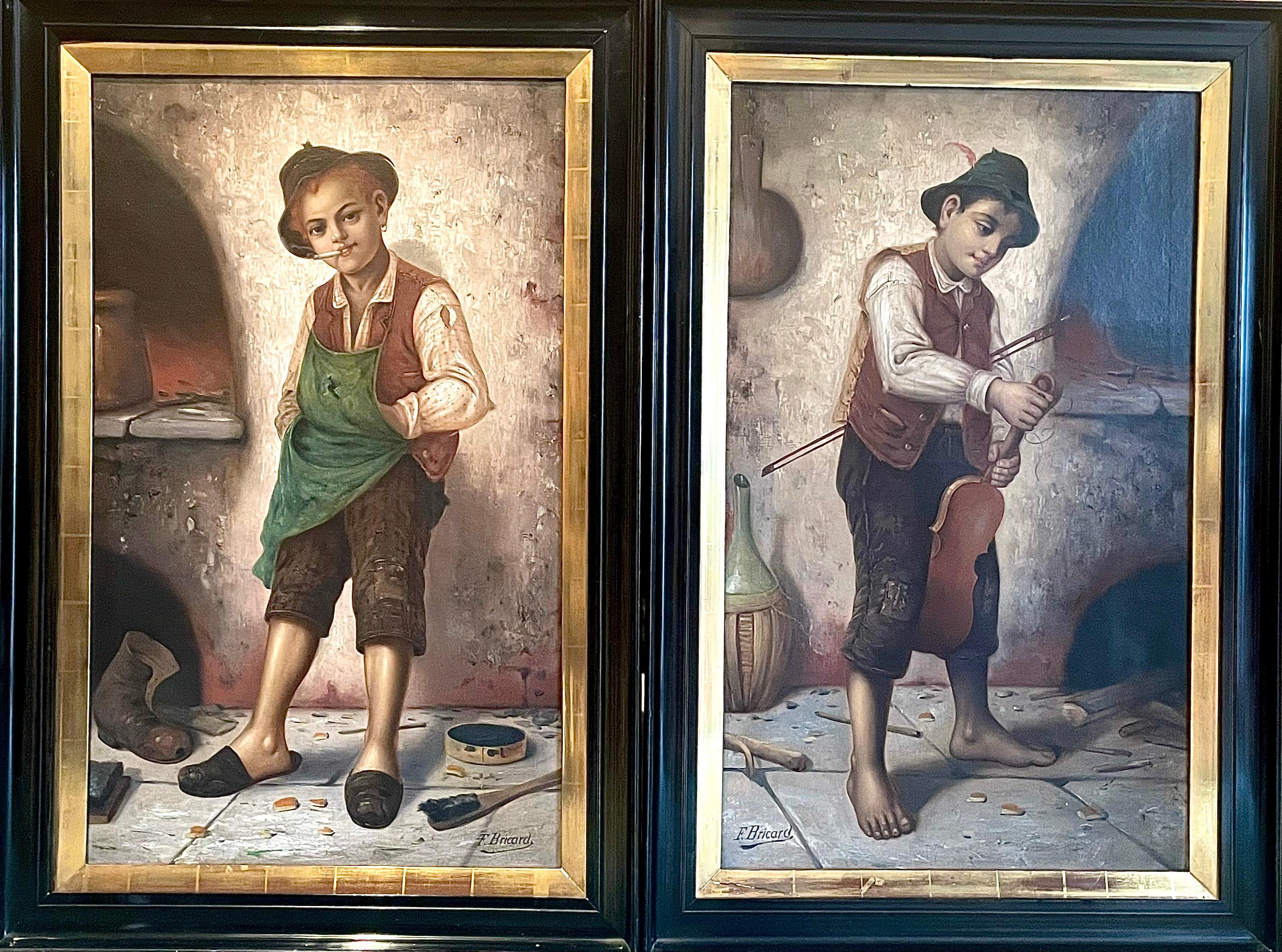 « 2 Portraits d'enfants » - Painting de François Xavier Bricard