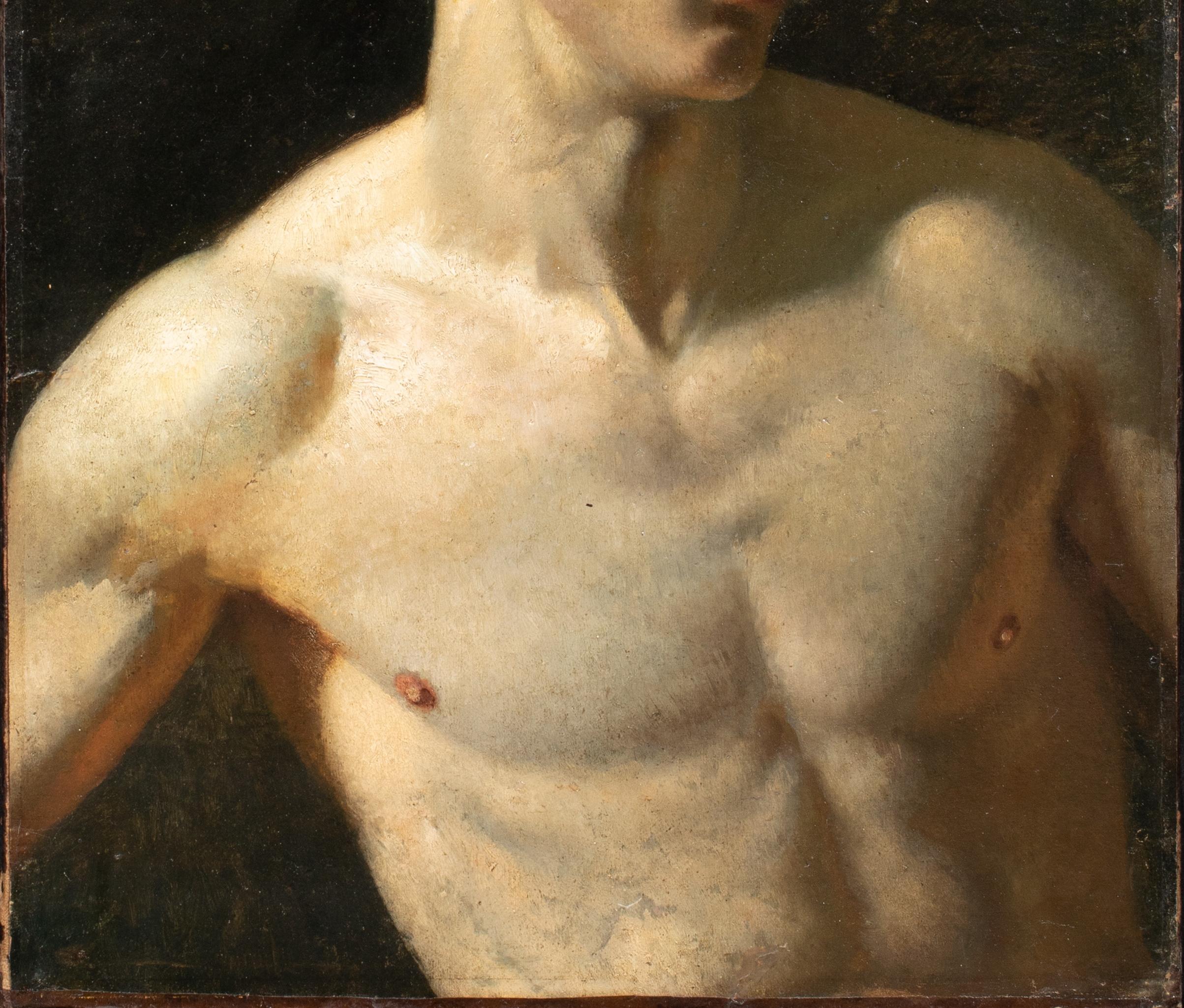 Portrait Of A Nude Male, circa 1800

circle of François-Xavier FABRE (1766-1837)

Large 18th Century French classical nude study of a male, oil on canvas. Rare early French Academy study of the bust scale study of a young man facing left away from