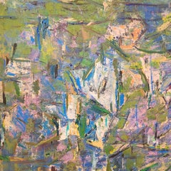 Large Abstract Expressionist Oil on Canvas of Waterlilies, 82.5x101cm