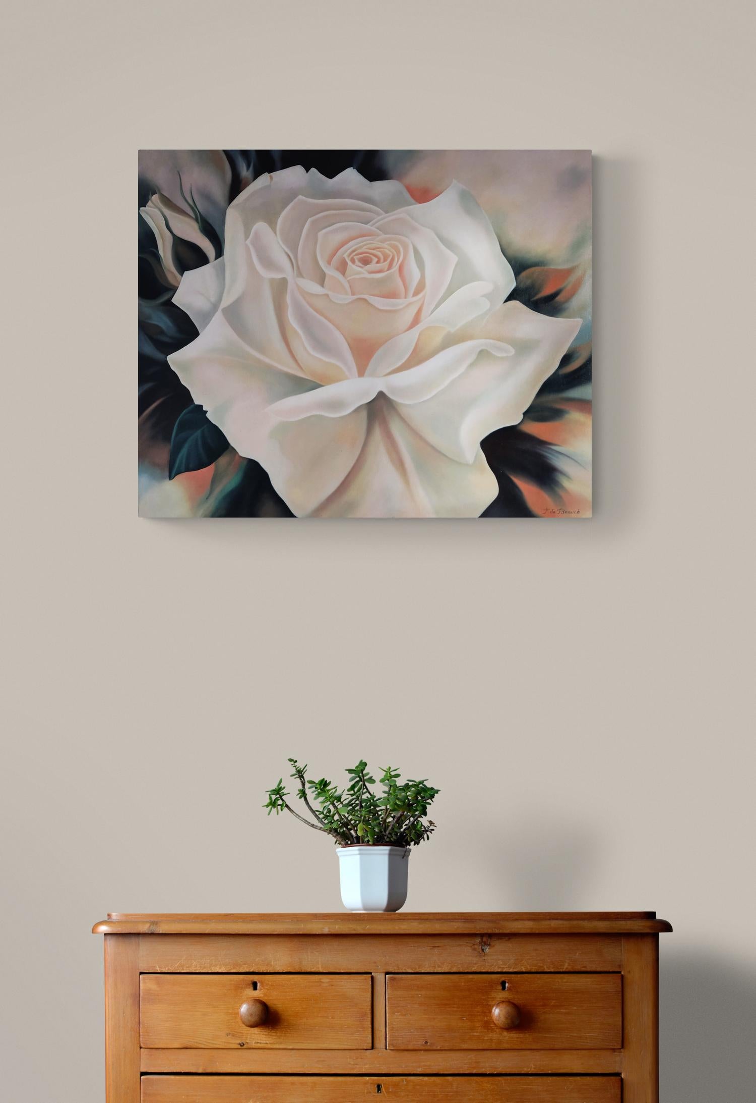Blooming Rose, Original Ölgemälde, 100 X 81 cm, Landschaft, Blume, Pflanze im Angebot 2