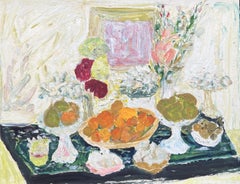 Still life with fruits and flowers, Oil painting by Françoise Juvin