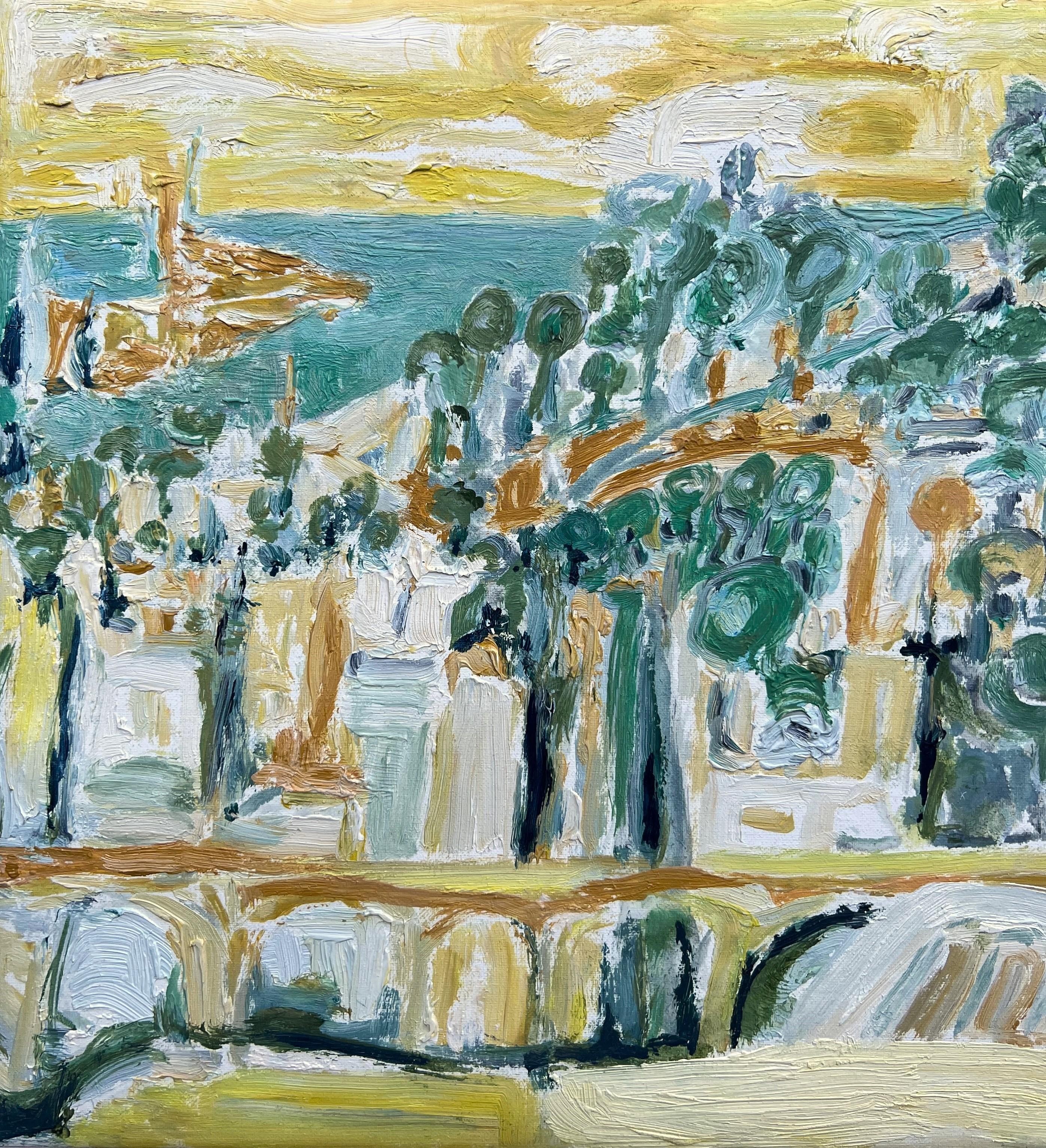 Paysage méditerranéen, peinture à l'huile sur toile de Françoise Juvin en vente 6