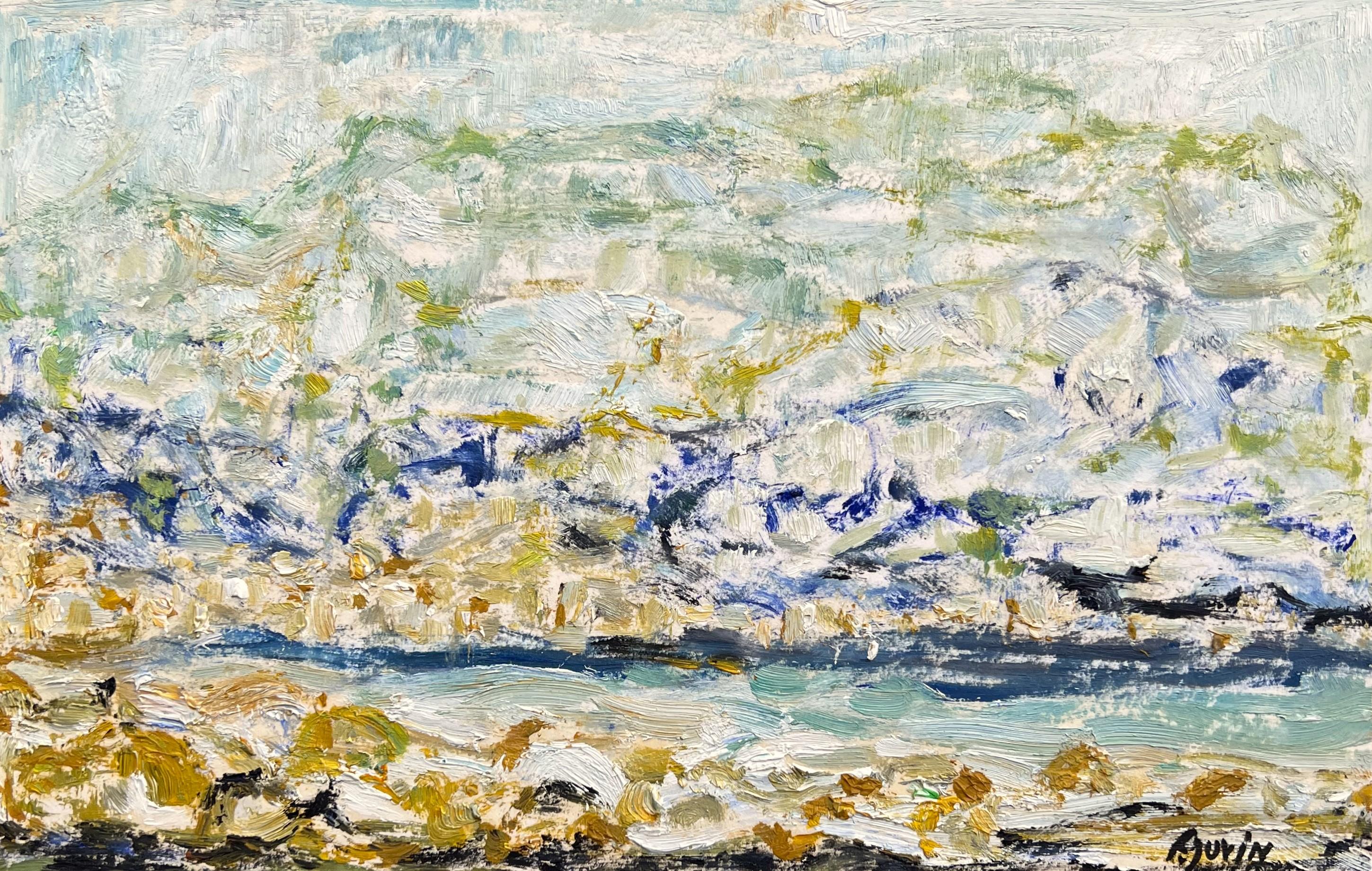 Sea landscape around Cannes, oil painting by Françoise Juvin For Sale 1