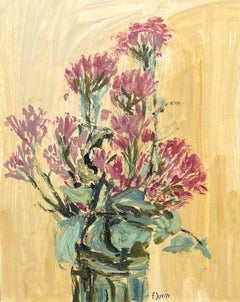 Still life with pink carnations flowers, oil painting by Françoise Juvin