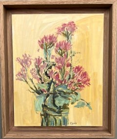 Still life with pink carnations flowers, oil painting by Françoise Juvin