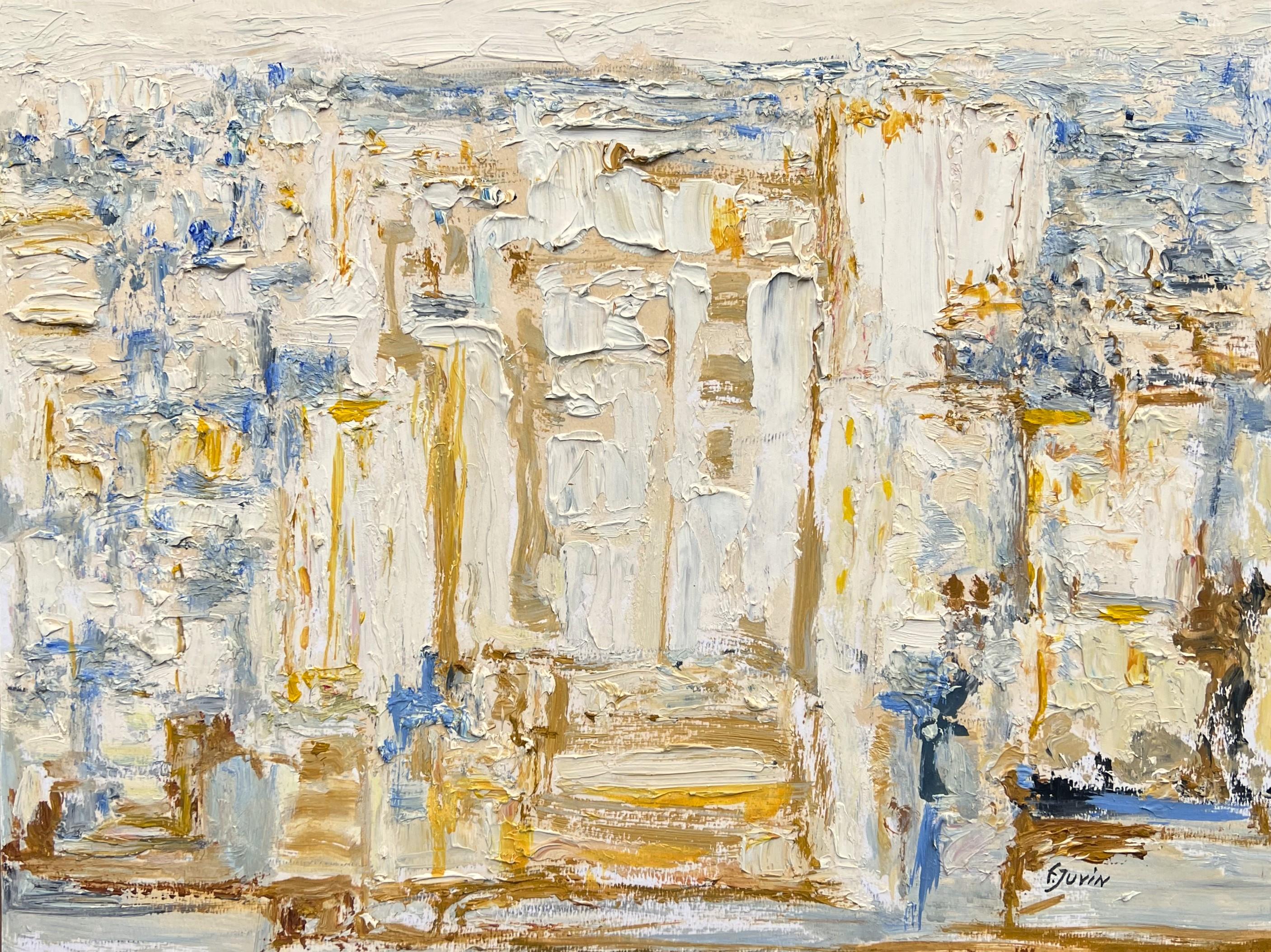 View of Paris with buildings, oil painting by Françoise Juvin For Sale 1