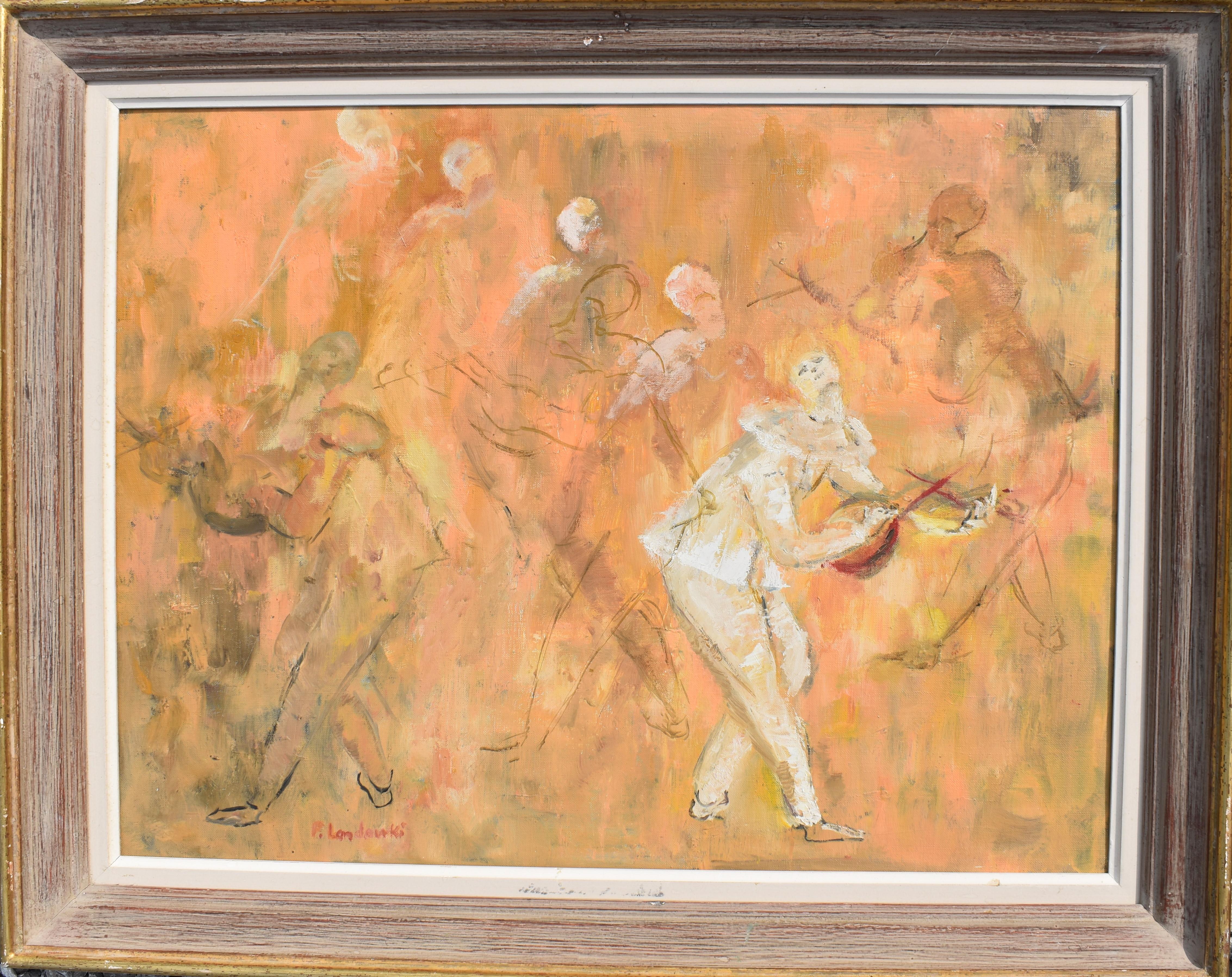 Françoise LANDOWKSI (1917-2007) “Pierrot” Claude Debussy

An ethereal painting of a pierrot with the image repeated until it fades away across the canvas. The pierrot is also shown in juxtaposition crossing in the opposite direction. Francoise