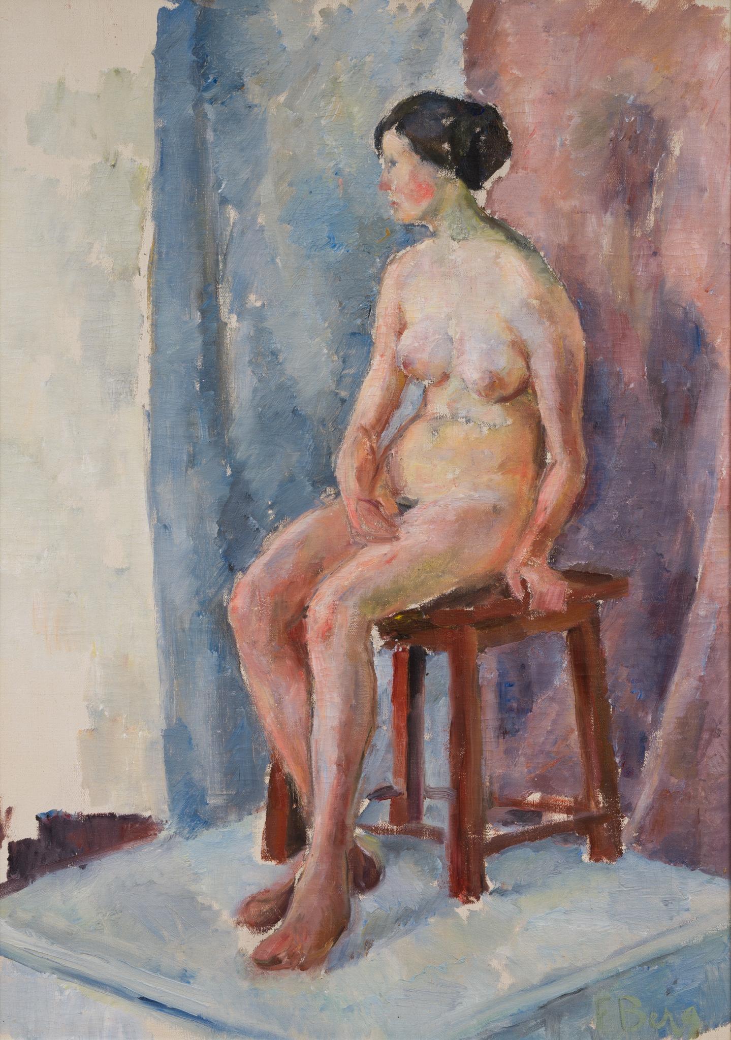 Nudo seduto in studio - Studio modernista degli anni '20 - Painting Moderno di Frans Berg
