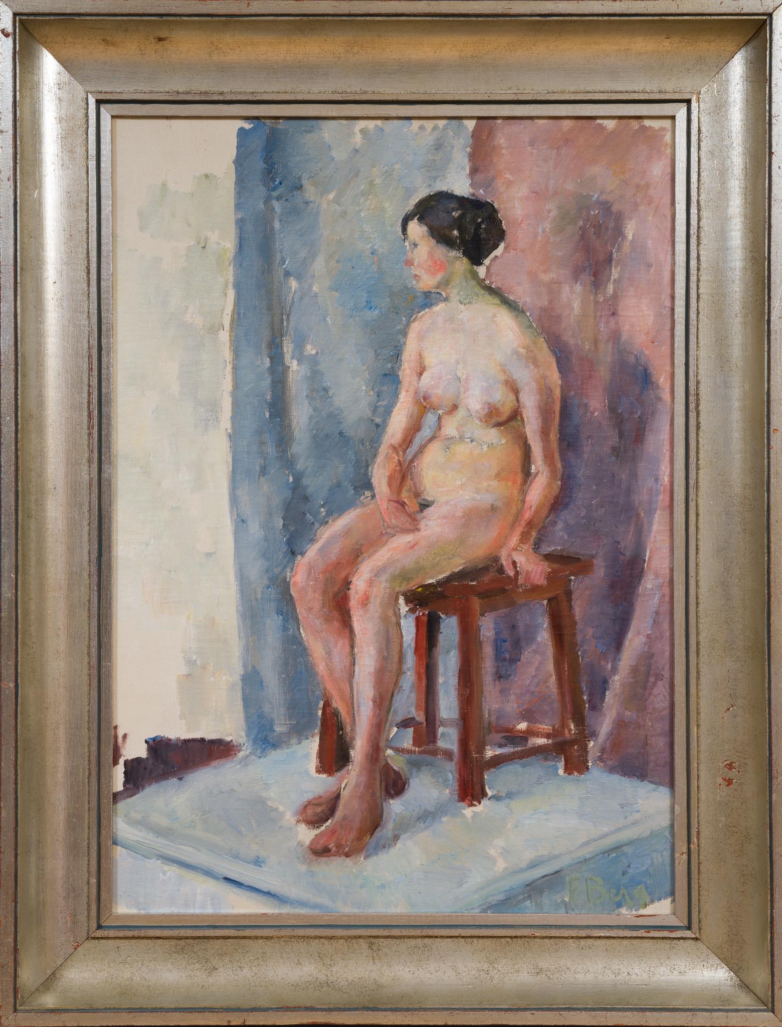 Nudo seduto in studio - Studio modernista degli anni '20 - Figurative Painting Marrone di Frans Berg