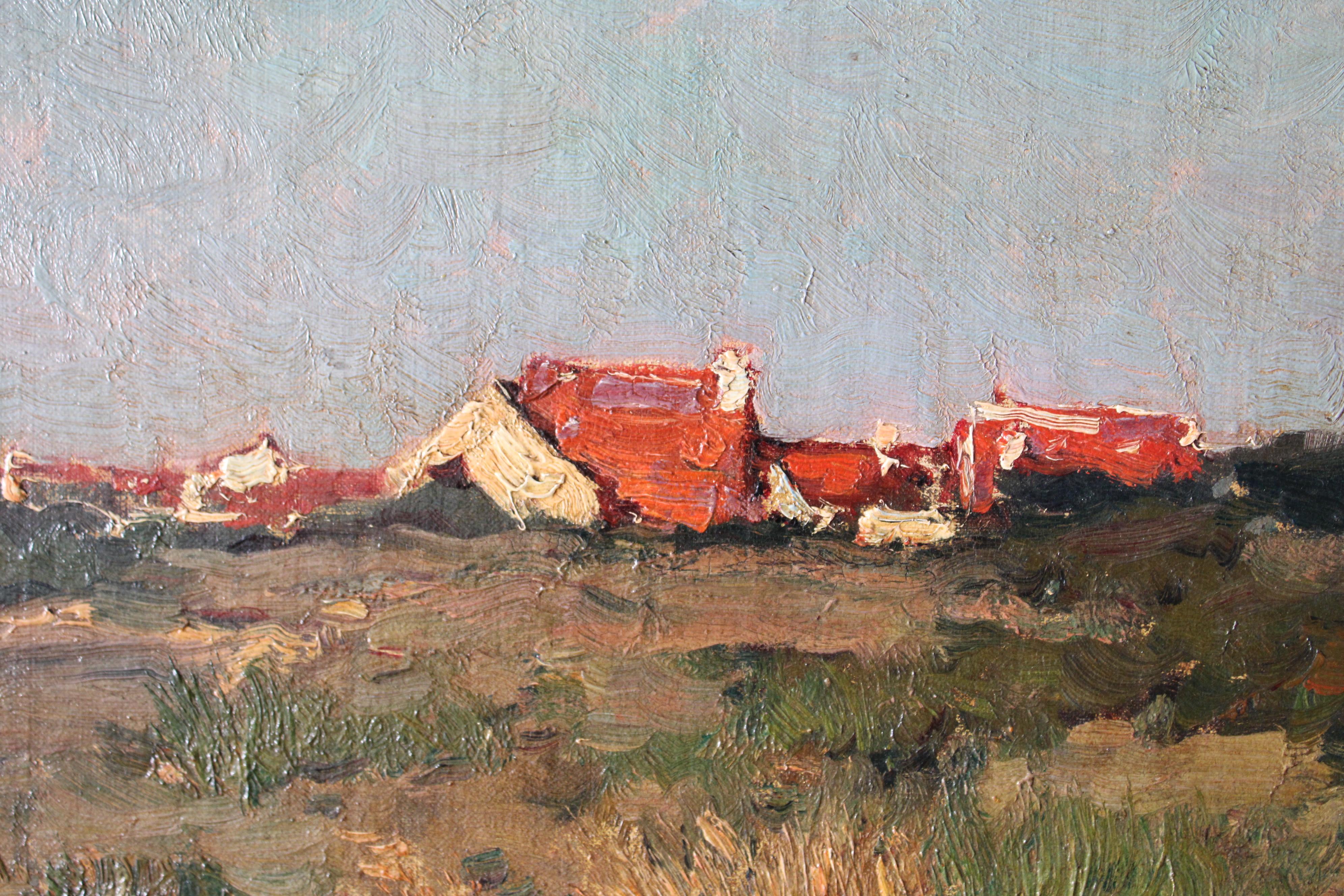 Antique Impressionist Landscape oil painting by Belgium artist, Frans Binje For Sale 4