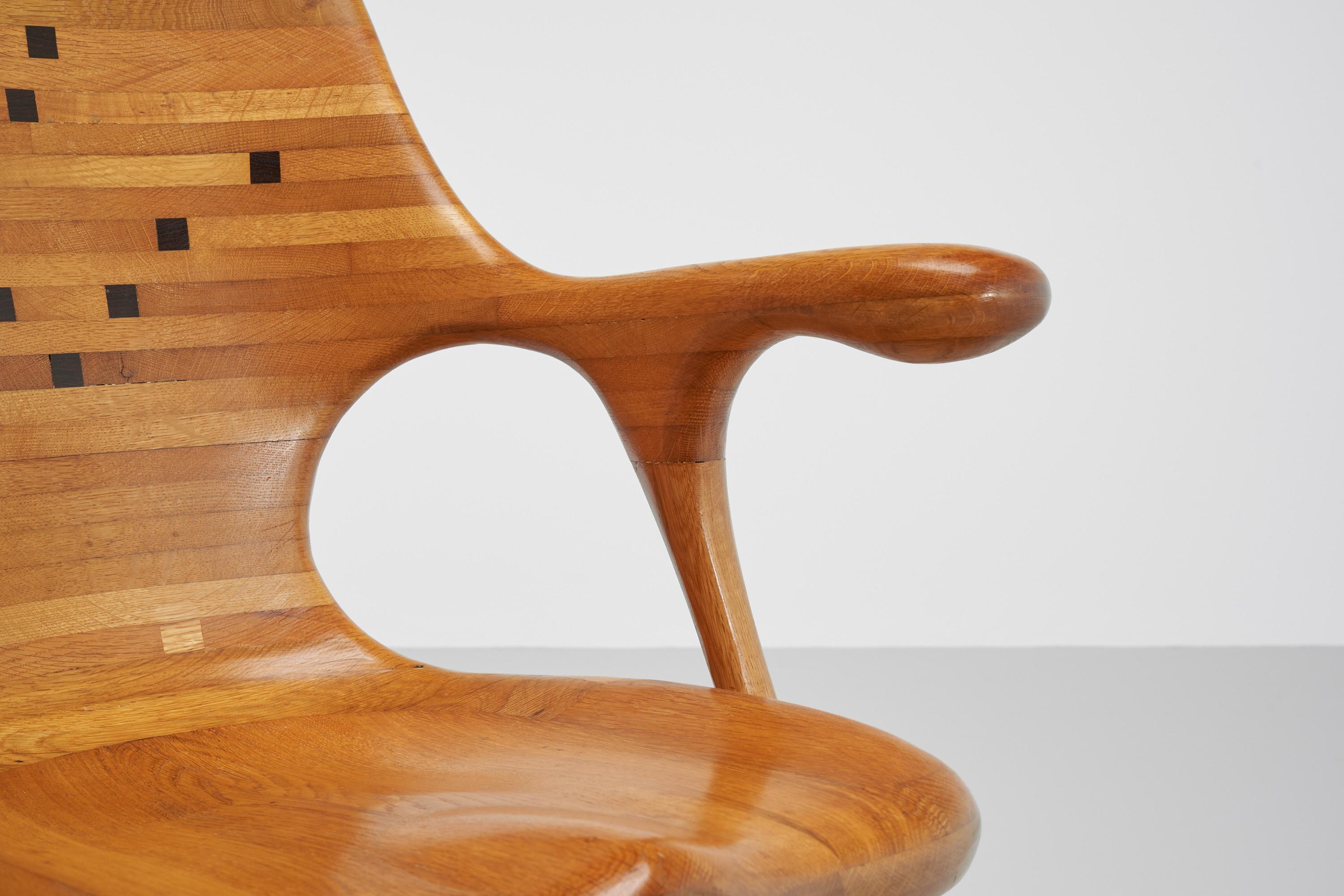 Oak Frans Bolscher Sculptural Arm Chair, The Netherlands, 1970 For Sale