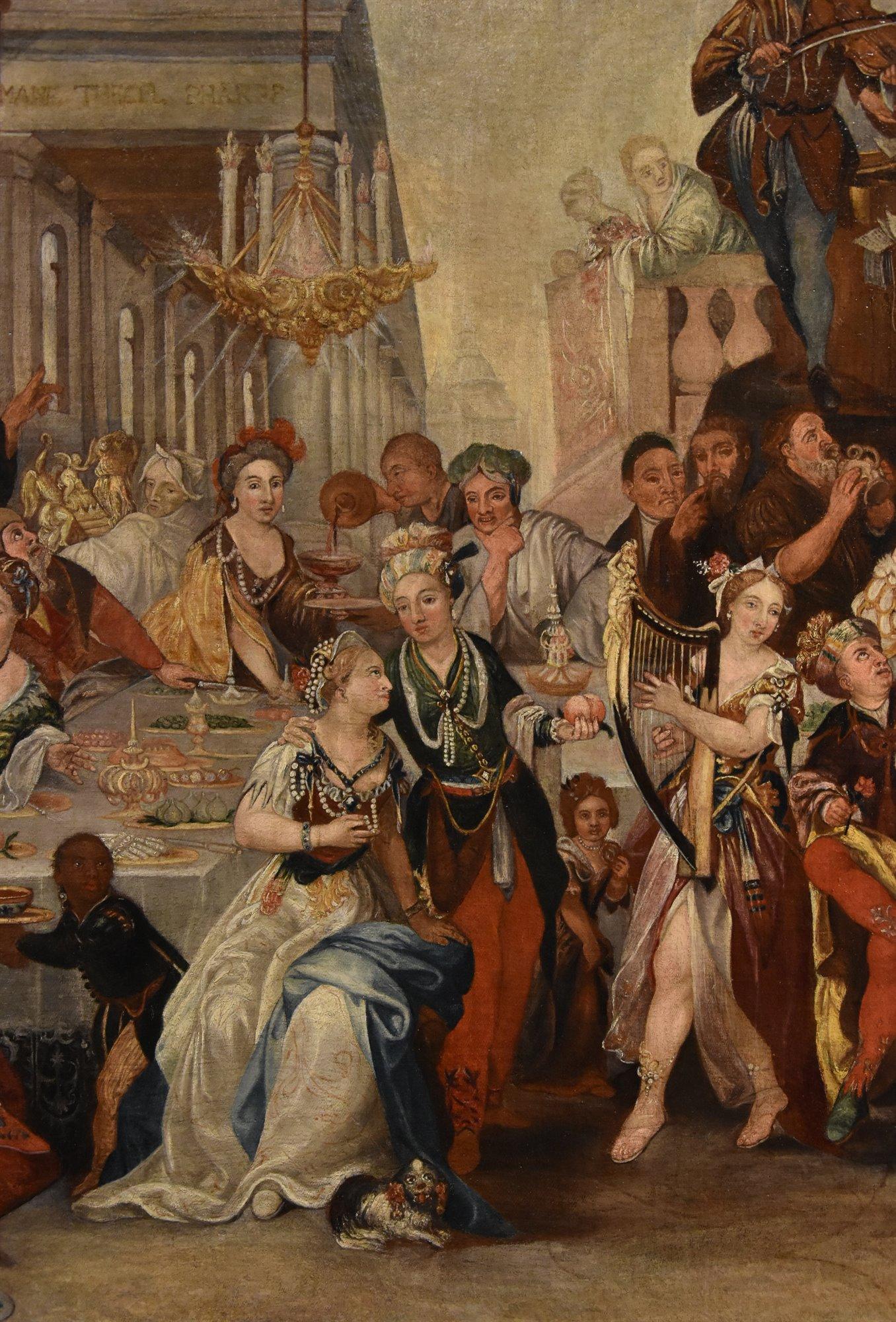 Banquet Belshazzar Francken II Paint 17th Century Oil on canvas Old master im Angebot 5