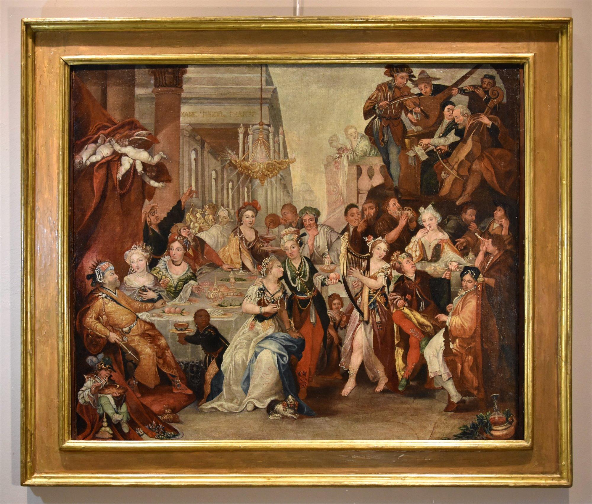 Banquet Belshazzar Francken II Paint 17th Century Oil on canvas Old master – Painting von Frans Francken II (Antwerp, 1581–1642), workshop