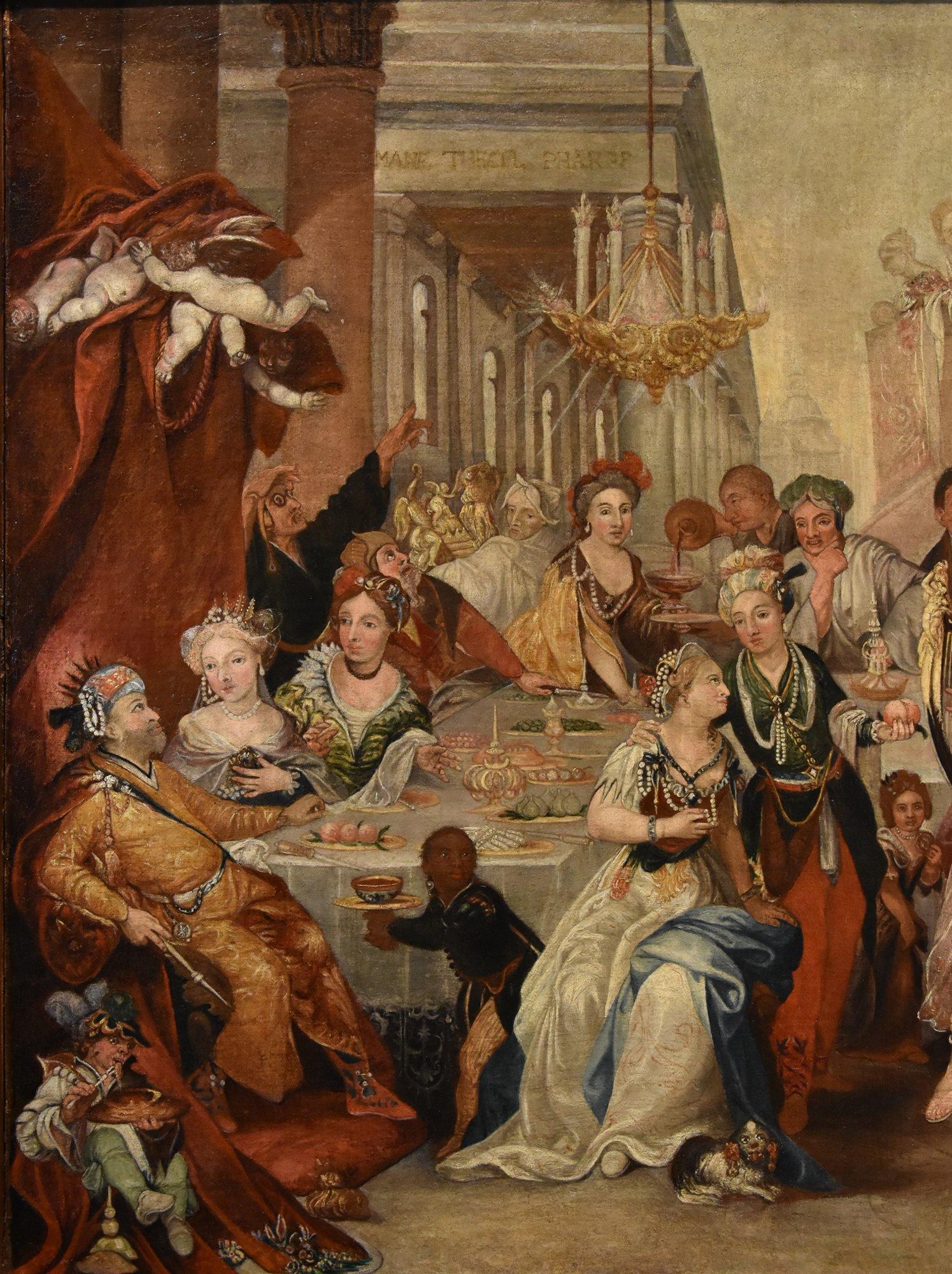 Banquet Belshazzar Francken II Paint 17th Century Oil on canvas Old master (Alte Meister), Painting, von Frans Francken II (Antwerp, 1581–1642), workshop