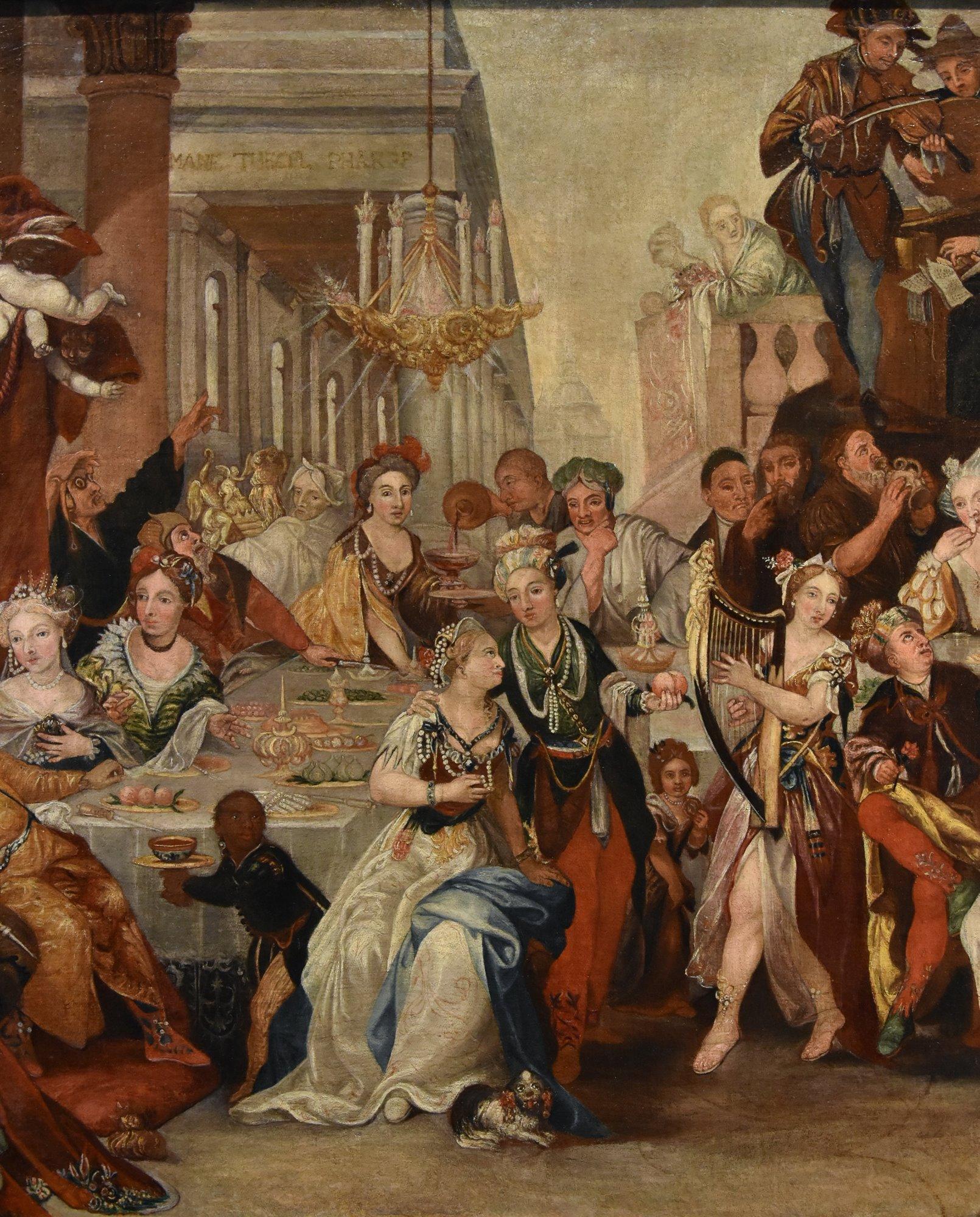 Banquet Belshazzar Francken II Paint 17th Century Oil on canvas Old master (Braun), Interior Painting, von Frans Francken II (Antwerp, 1581–1642), workshop