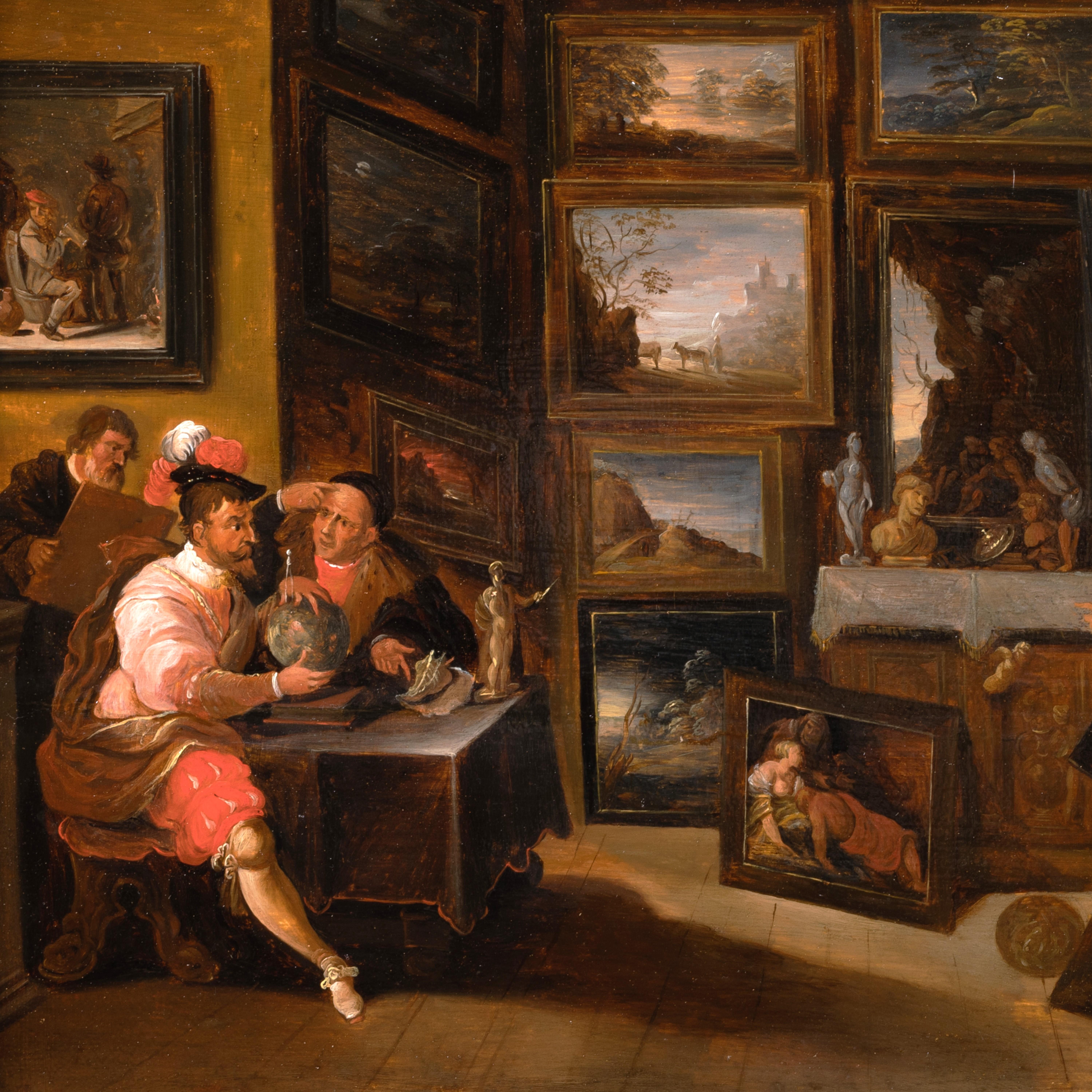 Iconoclastic donkey bursting into collector's cabinet, workshop of Frans Francken the Younger
Our panel illustrates a theme of 